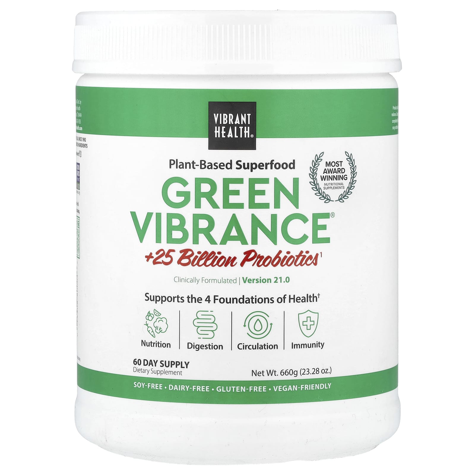 Vibrant Health, Green Vibrance® +25 Billion Probiotics, Version 21.0, 23.28 oz (660 g)