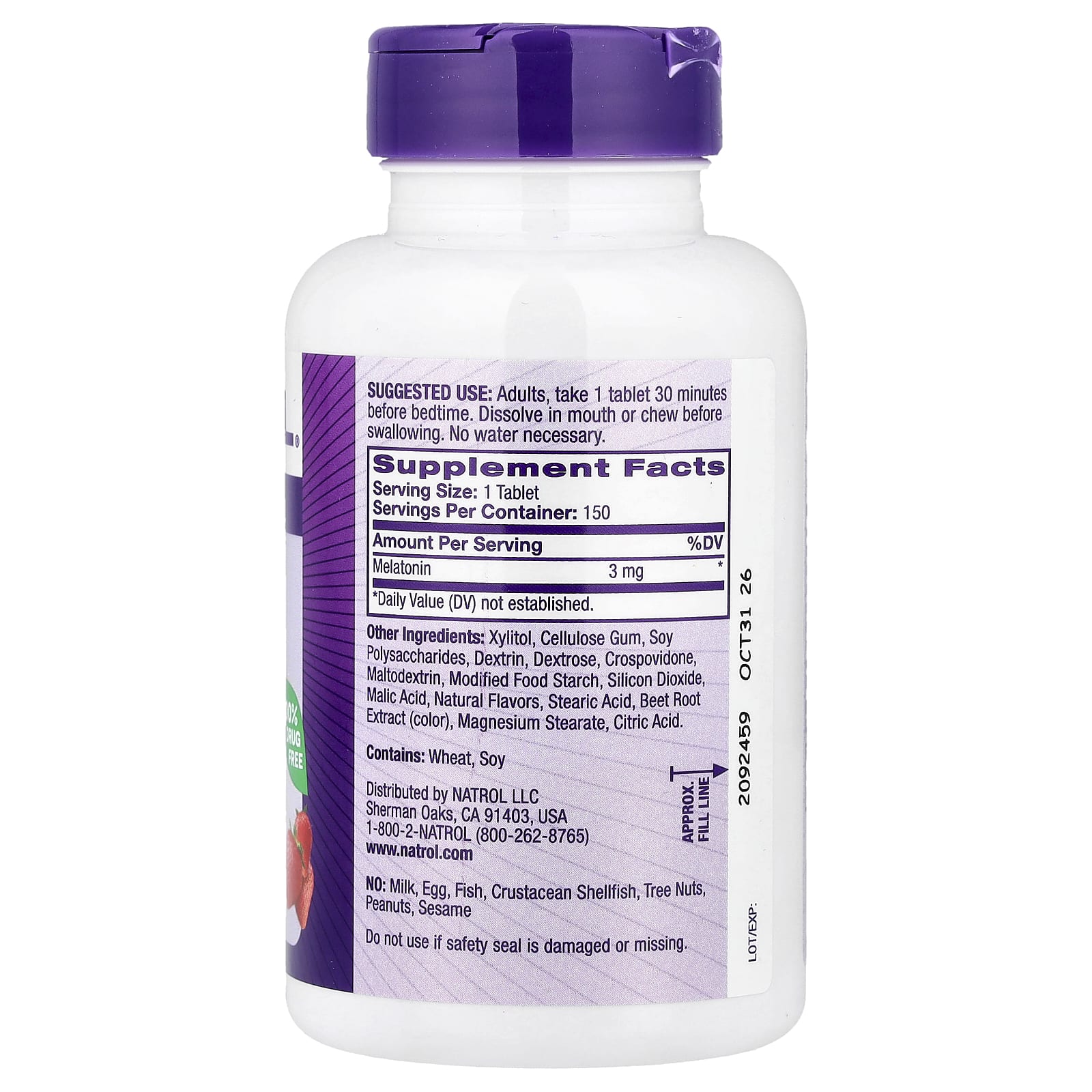 Natrol, Melatonin, Fast Dissolve, Strawberry, 3 mg, 150 Tablets