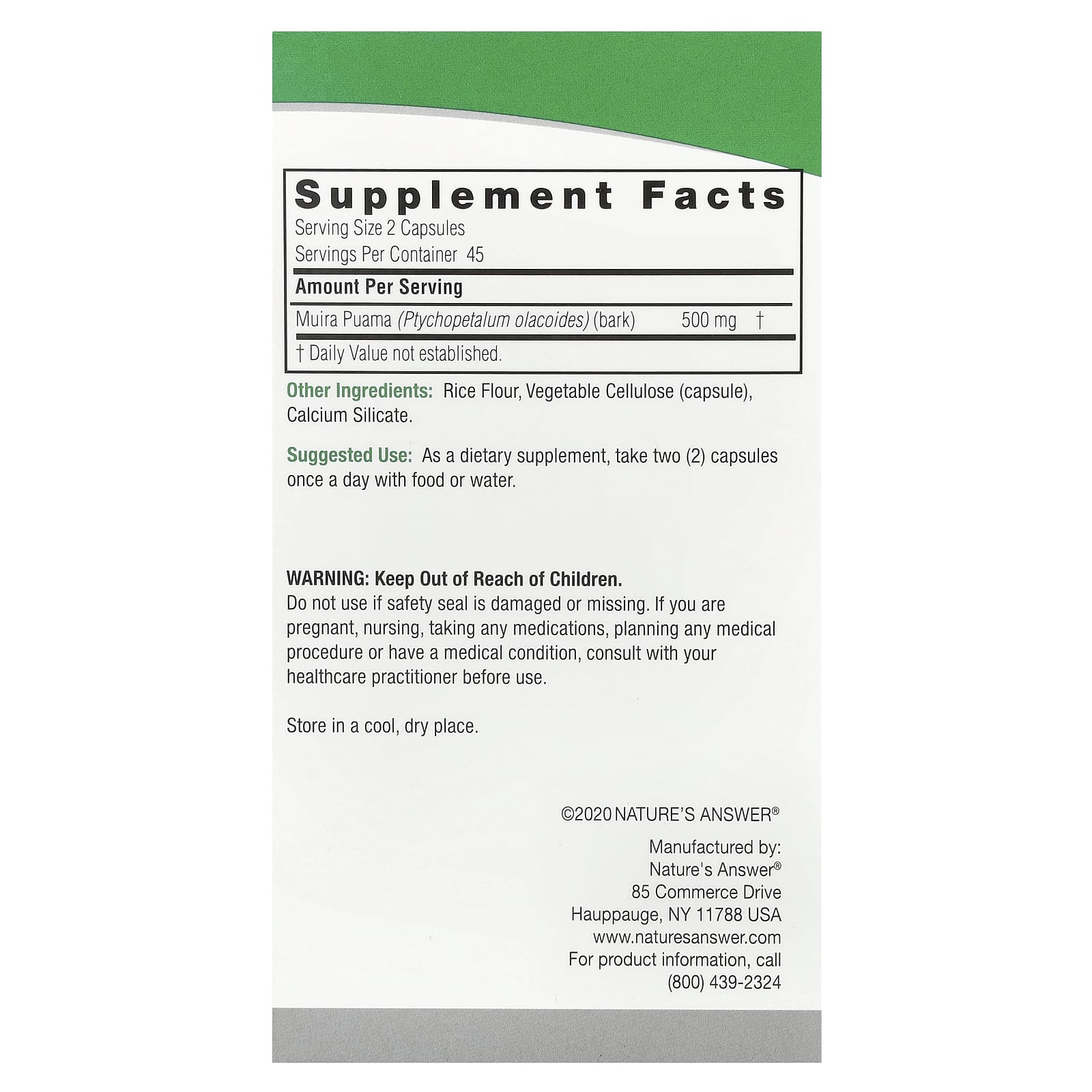 Nature's Answer, Muira Puama, 90 Vegetarian Capsules (250 mg per Capsule)