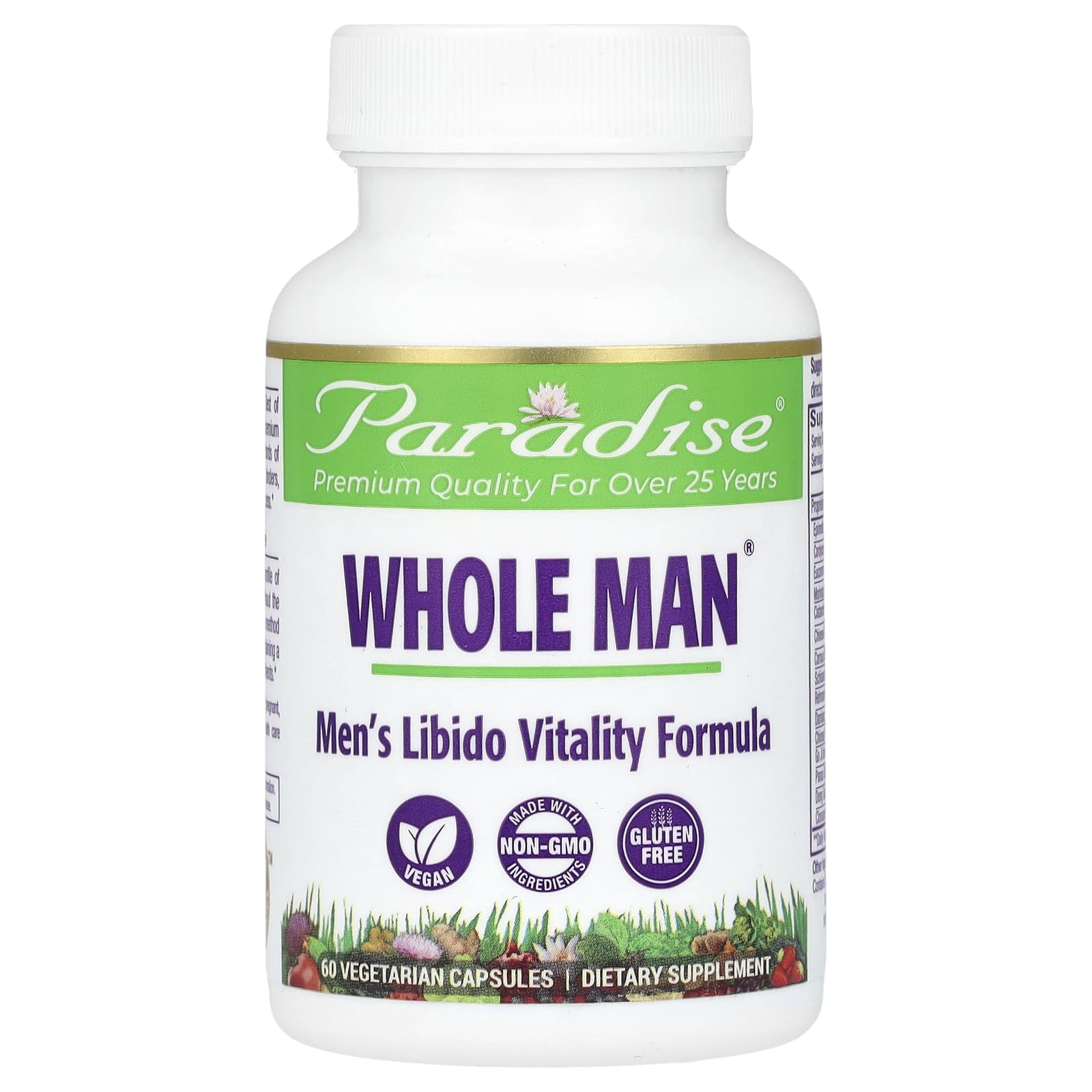 Paradise Herbs, Whole Man, Men's Libido Vitality Formula, 60 Vegetarian Capsules