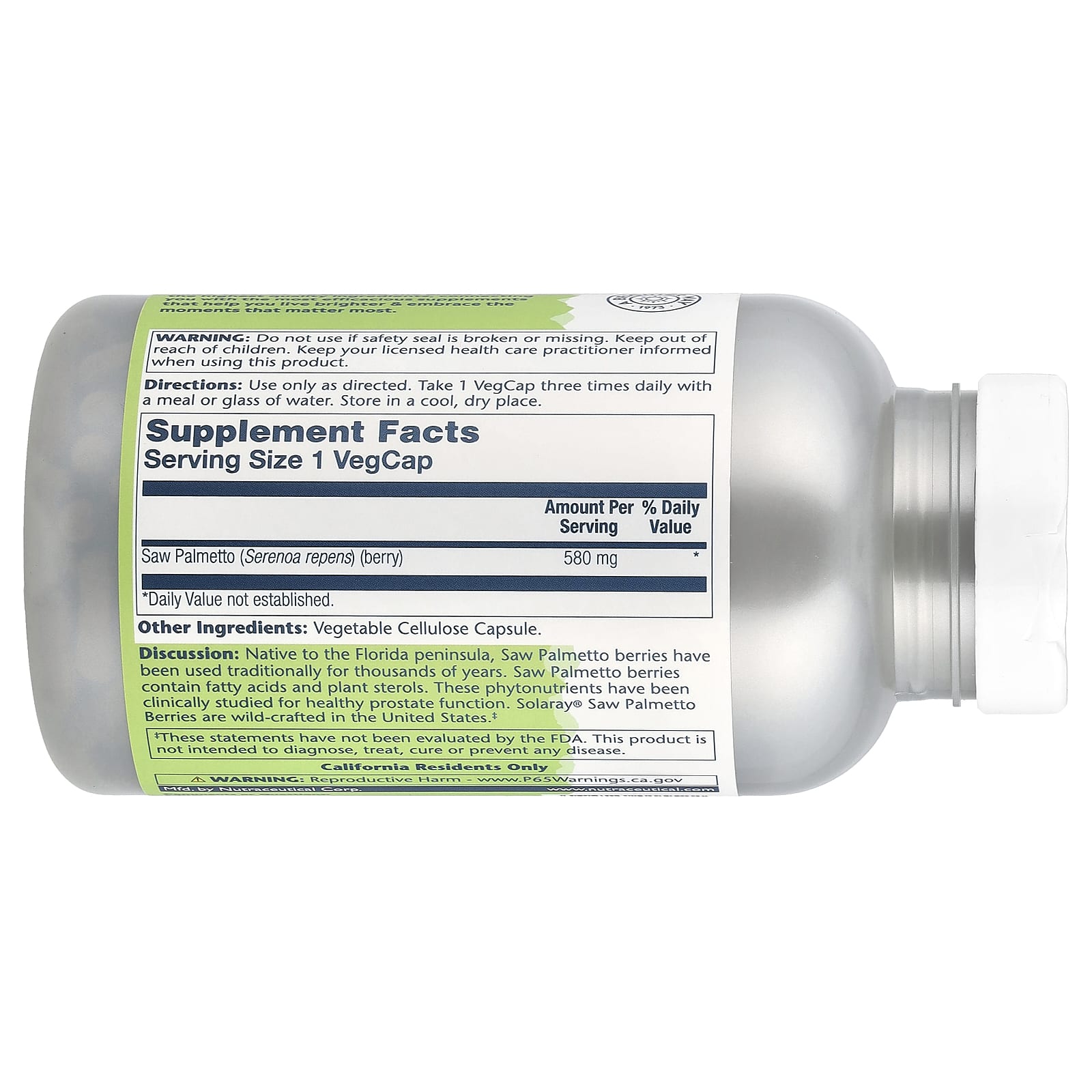 Solaray, True Herbs, Saw Palmetto, 580 mg, 360 VegCaps