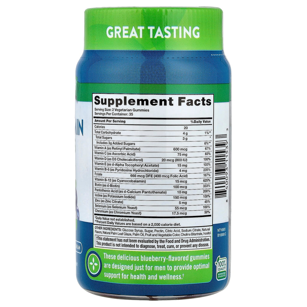 Nature's Truth, Men's Multivitamin Gummies + B12, D3, Zinc, Delicious Blueberry, 70 Gummies