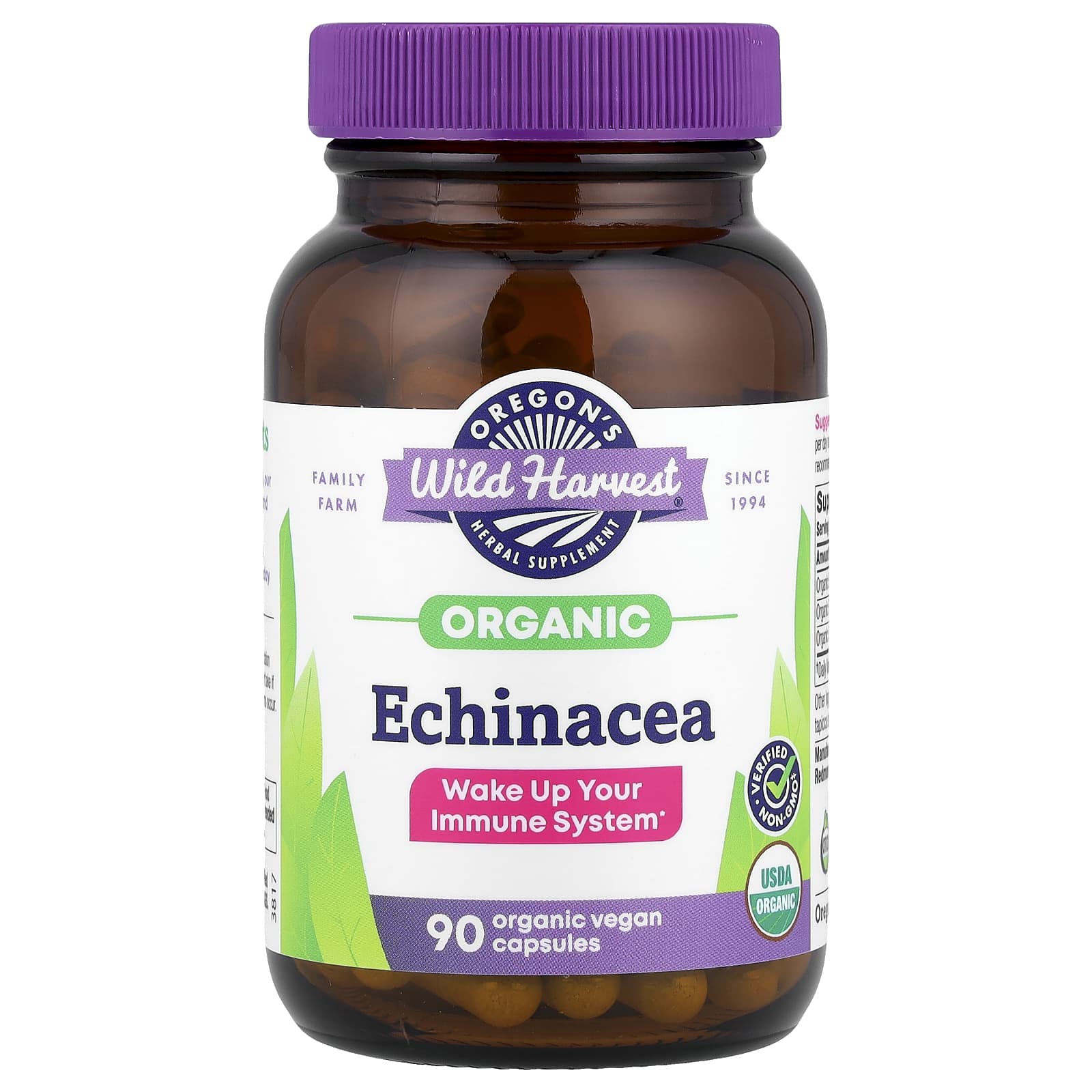 Oregon's Wild Harvest, Organic Echinacea, 90 Organic Vegan Capsules