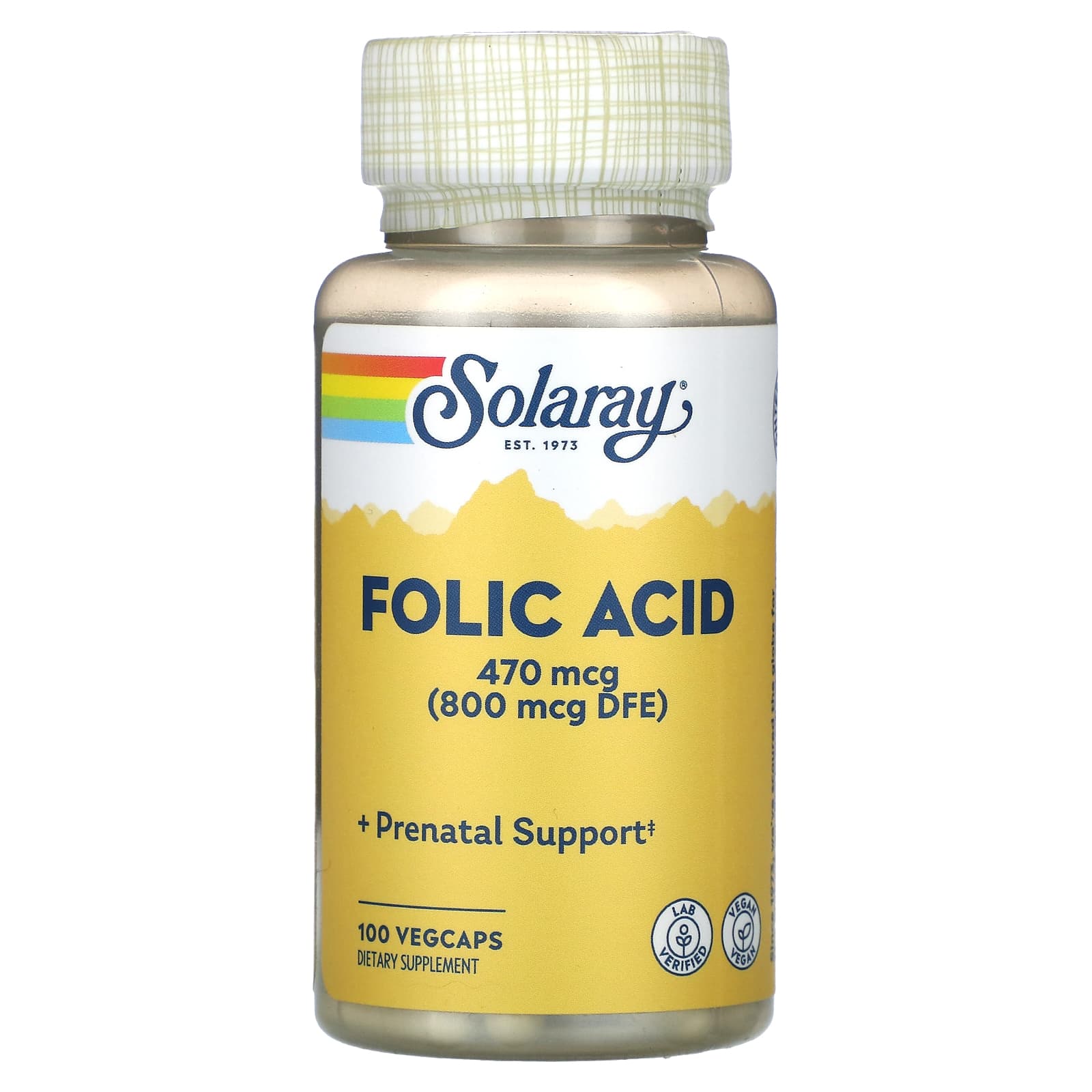 Solaray, Folic Acid, 470 mcg, 100 VegCaps