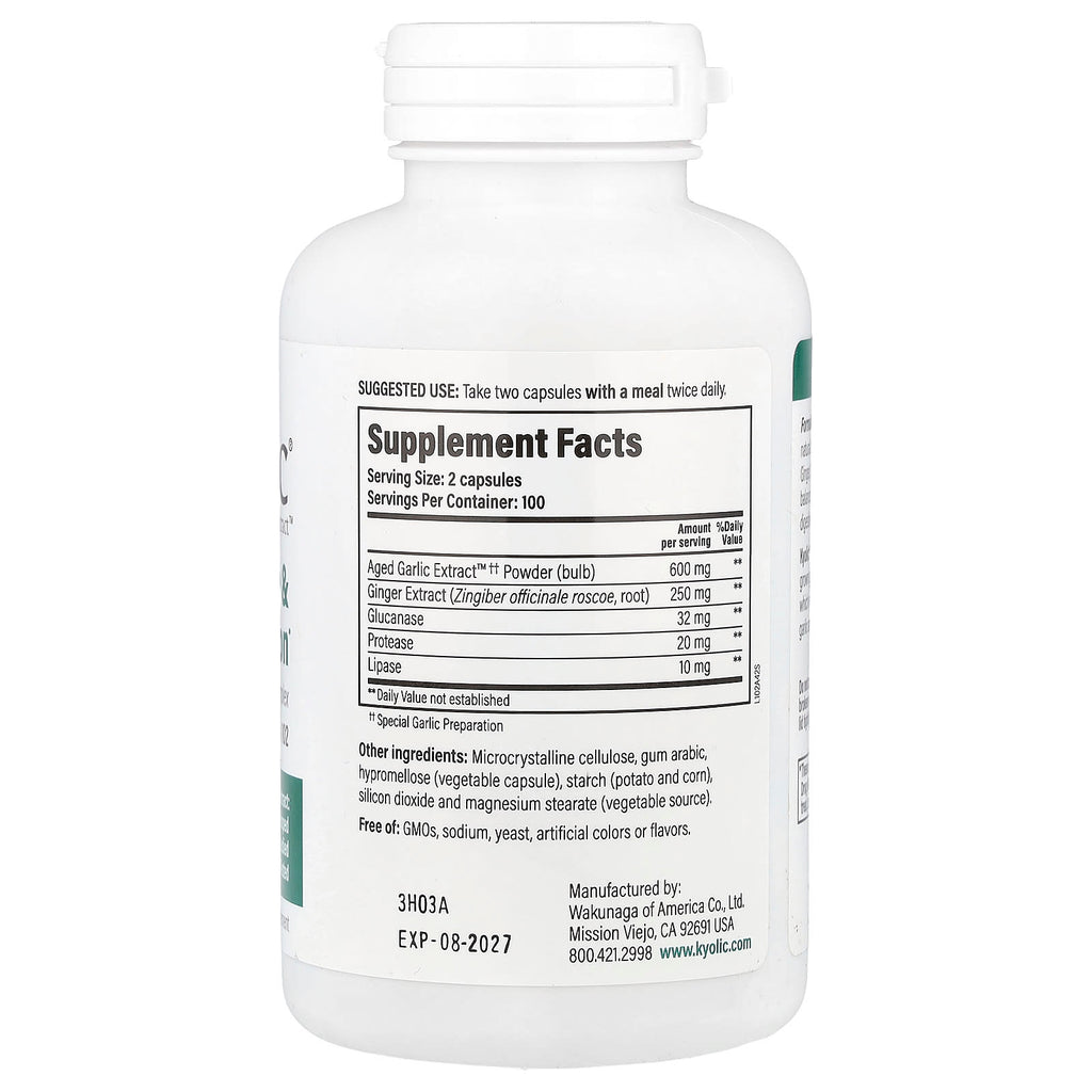 Kyolic, Aged Garlic Extract™, Cleanse & Digestion, Formula 102, 200 Veggie Capsules