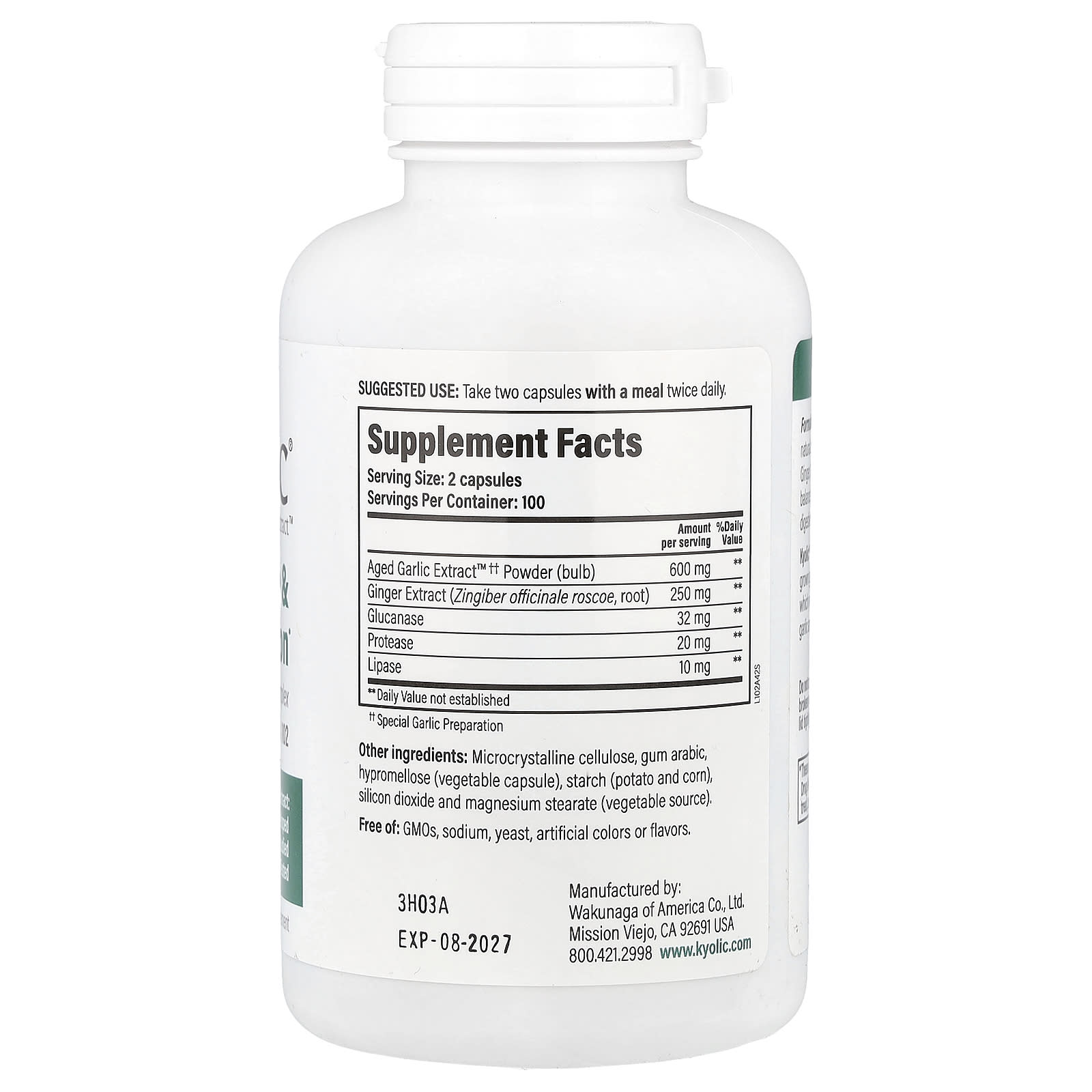 Kyolic, Aged Garlic Extract™, Cleanse & Digestion, Formula 102, 200 Veggie Capsules