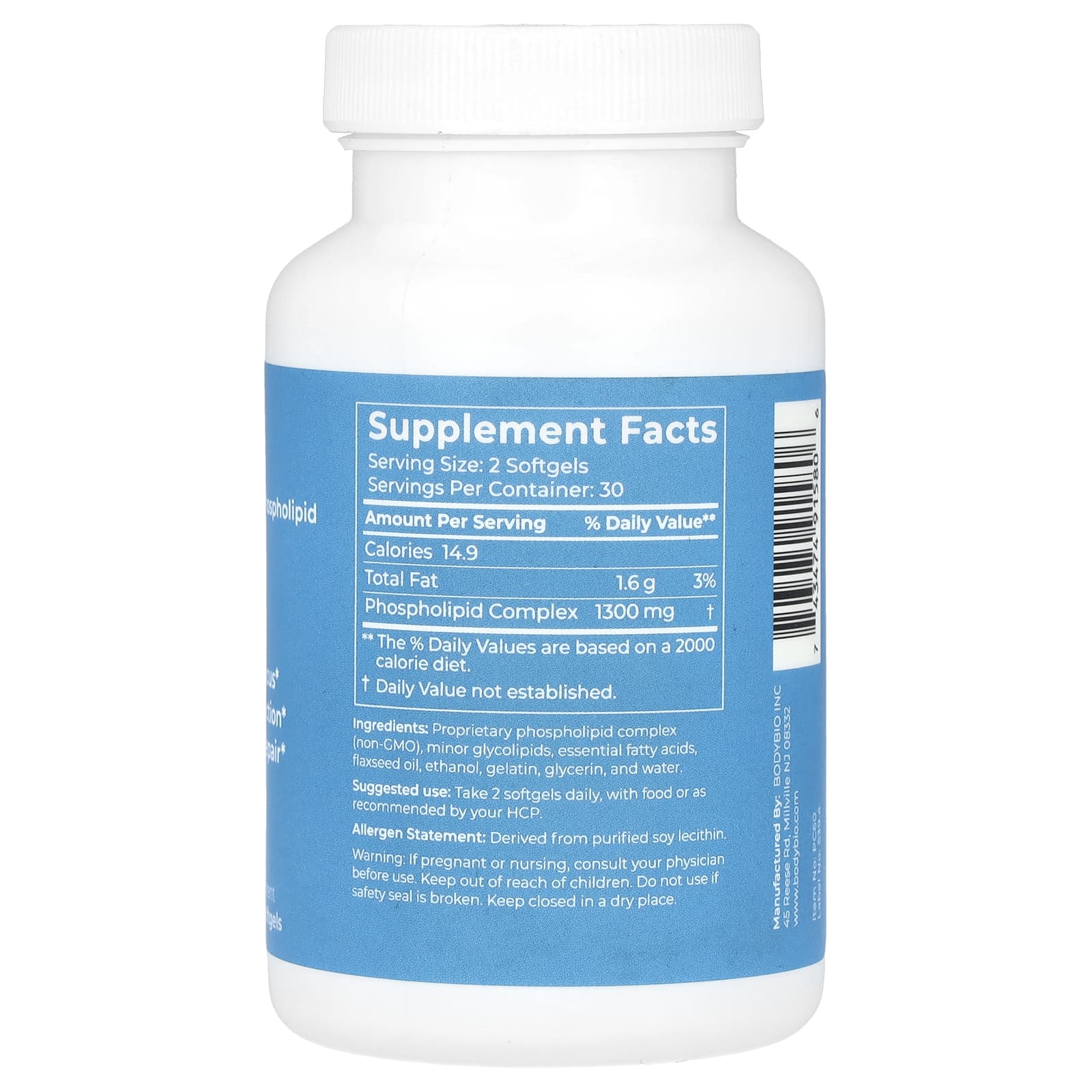 BodyBio, PC, Liposomal Phospholipid Complex, 60 Non-GMO Softgels (650 mg per Softgel)