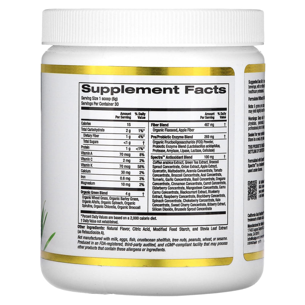 California Gold Nutrition, Superfoods, Supergreens Antioxidant with Vitamin A, Vitamin K and Calcium, Sweet Berry, 6.34 oz (180 g)