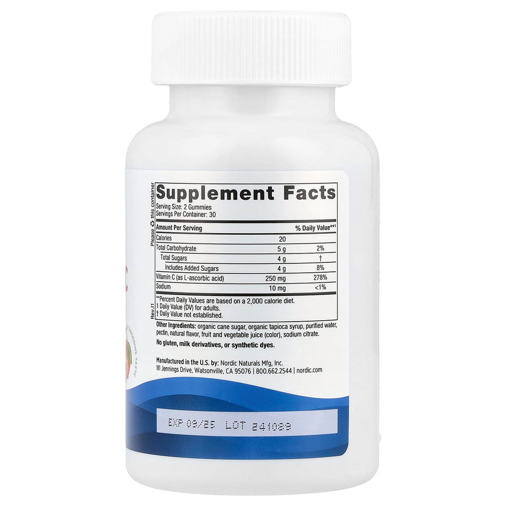 Nordic Naturals, Vitamin C Gummies, Tangerine, 60 Gummies (125 mg per Gummy)