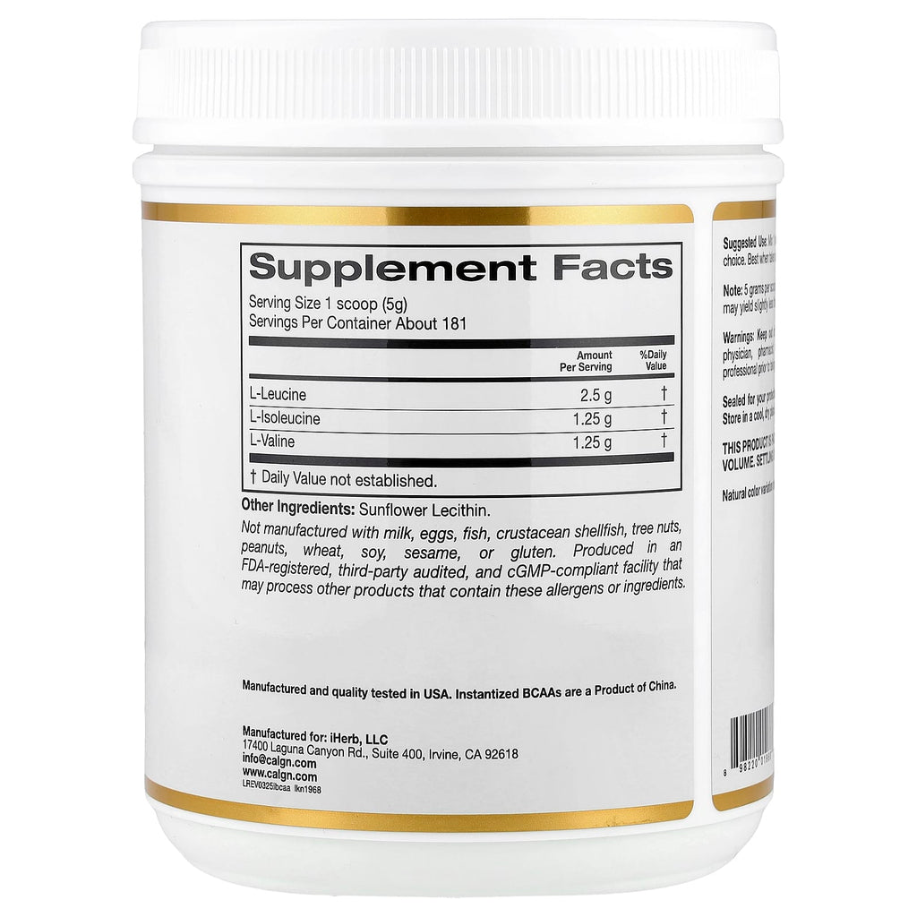 California Gold Nutrition, Instantized BCAA Powder with L-Leucine, L-Isoleucine, and L-Valine, Unflavored, 2 lb (907 g)