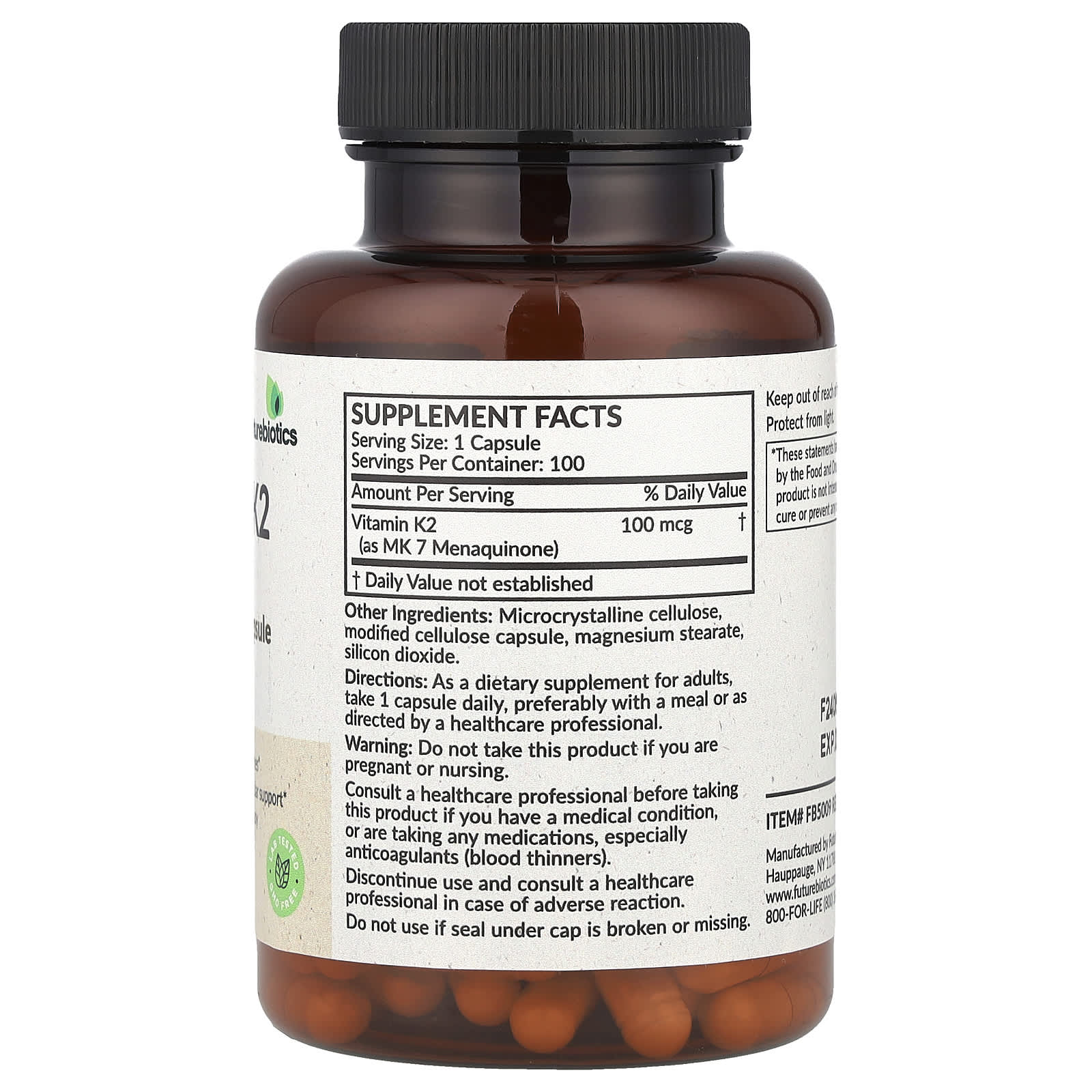 Futurebiotics, Vitamin K2 as MK-7, 100 mcg, 100 Vegetarian Capsules