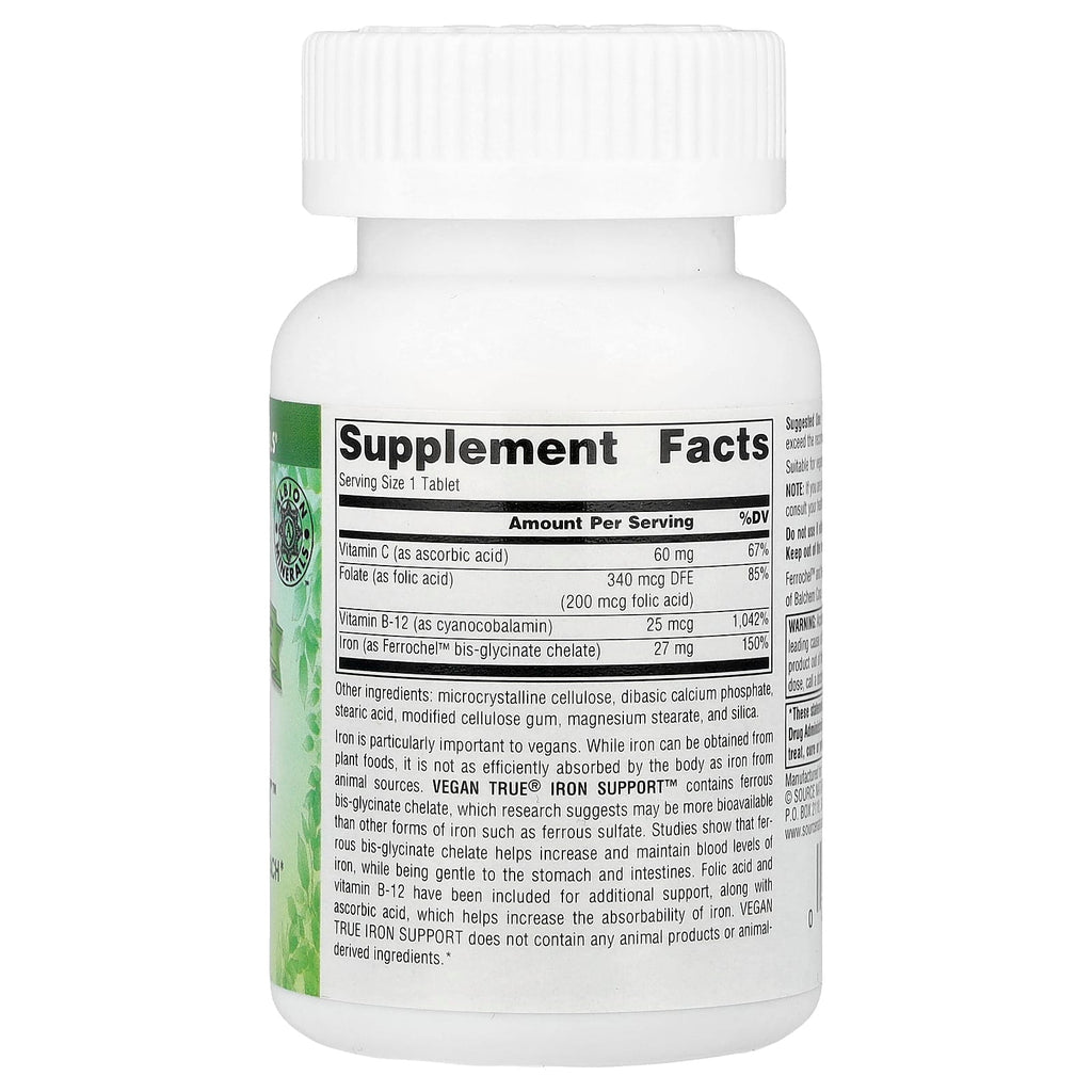 Source Naturals, Vegan True®, Iron Support™, 180 Tablets