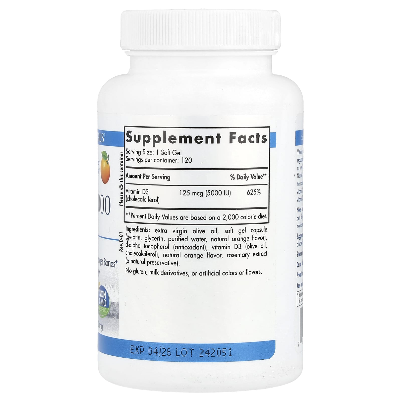 Nordic Naturals, Vitamin D3 5000, Orange, 5,000 IU, 120 Soft Gels