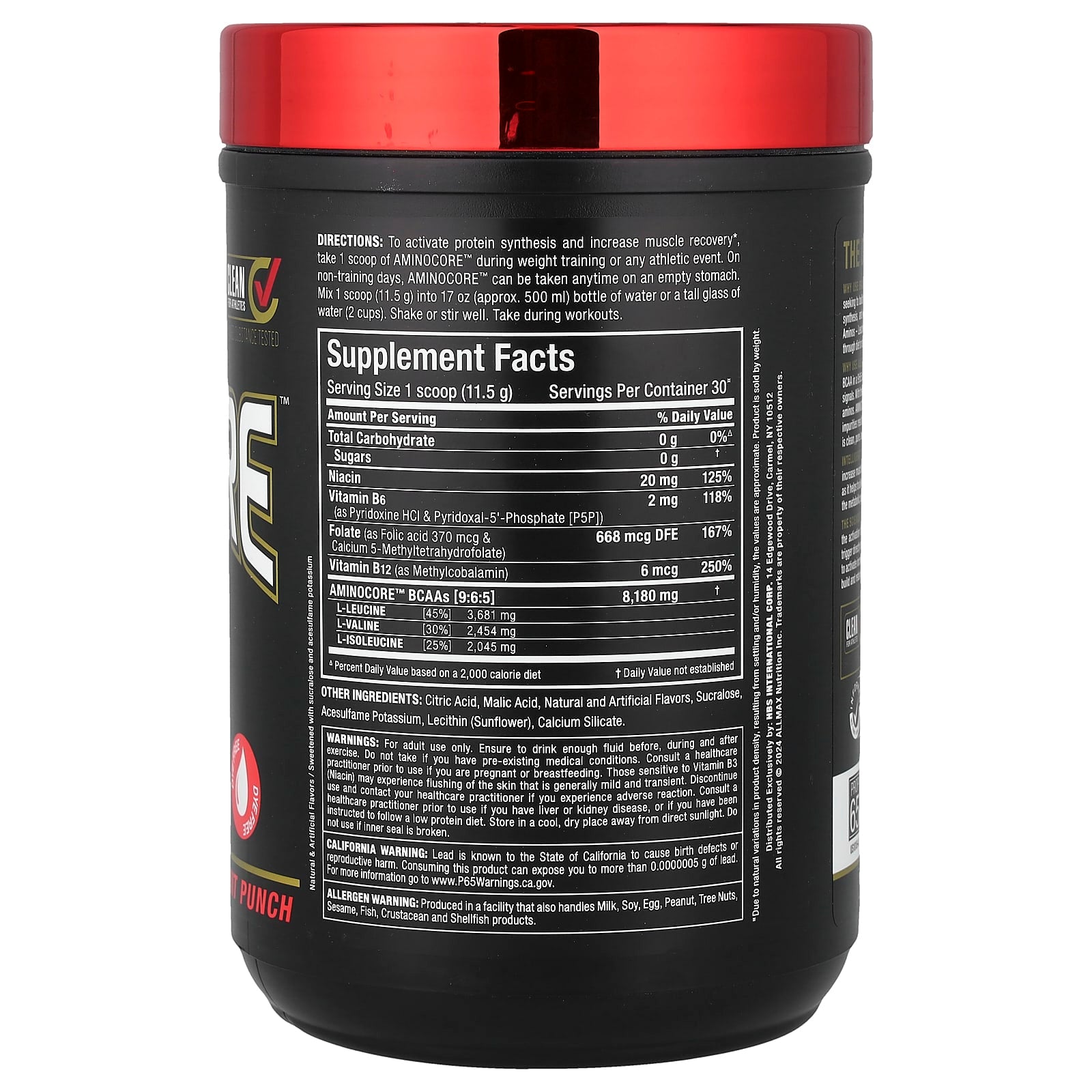 ALLMAX, AMINOCORE™ BCAA, Fruit Punch, 0.76 lbs (345 g)