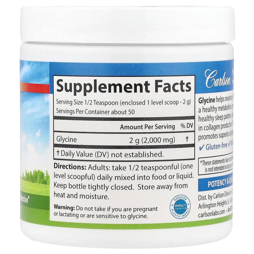 Carlson, Glycine Powder, Free Form Amino Acid, 3.53 oz (100 g)