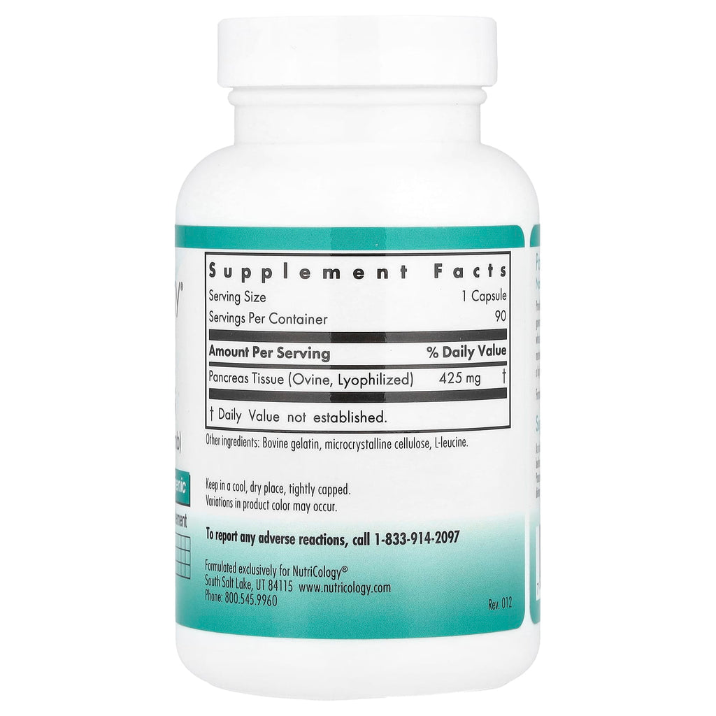 Nutricology, Pancreas, Natural Glandular (Lamb), 425 mg, 90 Capsules