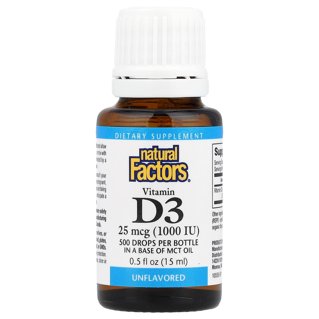 Natural Factors, Vitamin D3 Drops, Unflavored, 25 mcg (1,000 IU), 0.5 fl oz (15 ml)