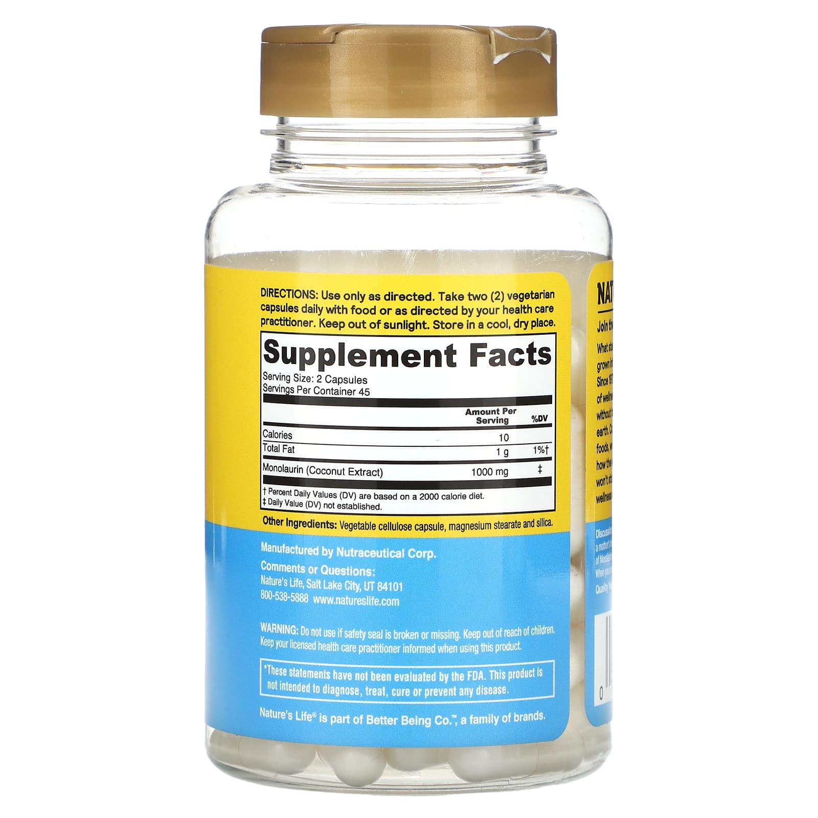 Nature's Life, Nourishing Monolaurin, 90 Capsules (500 mg per Capsule)