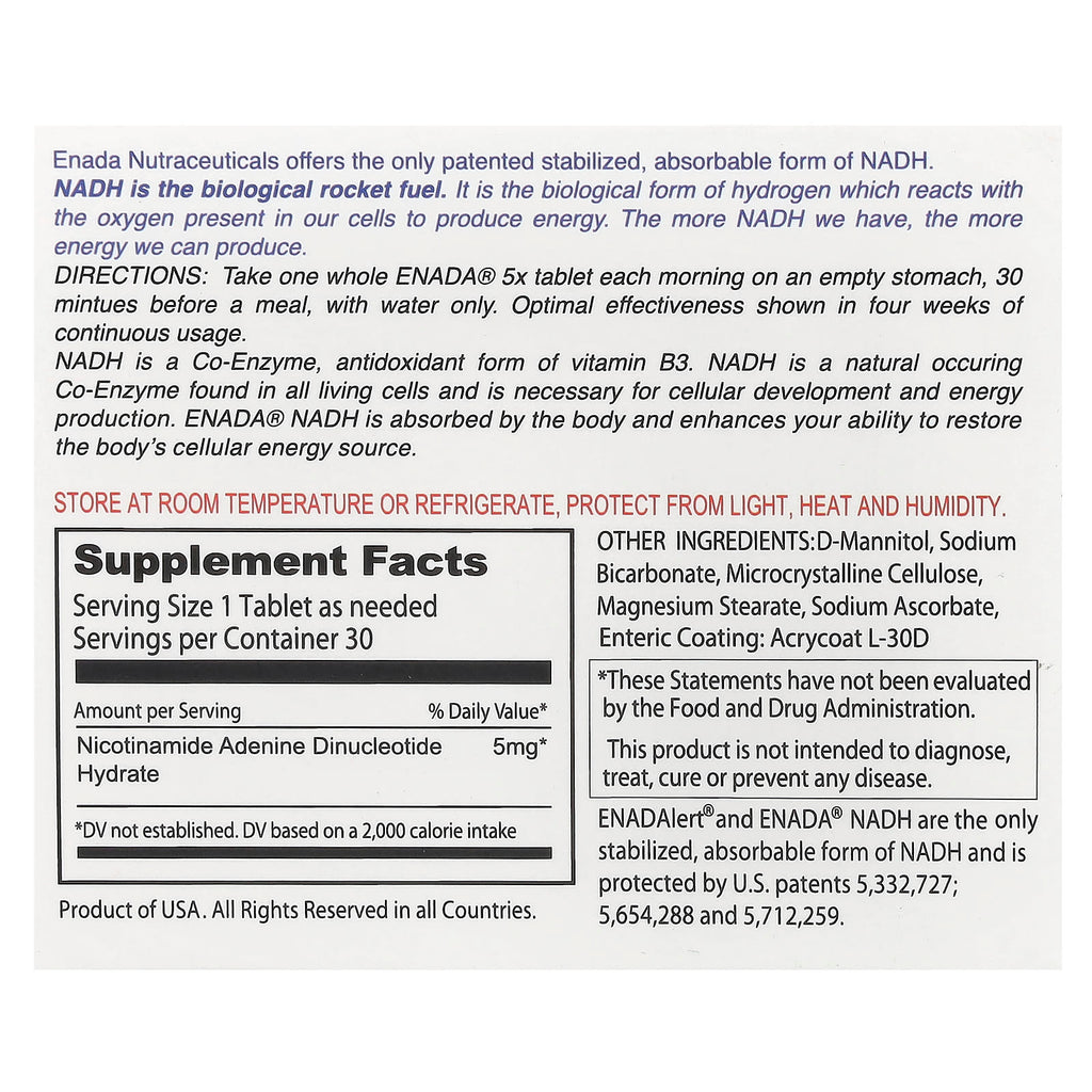 ENADA, NADH 5x, 5 mg, 30 Tablets