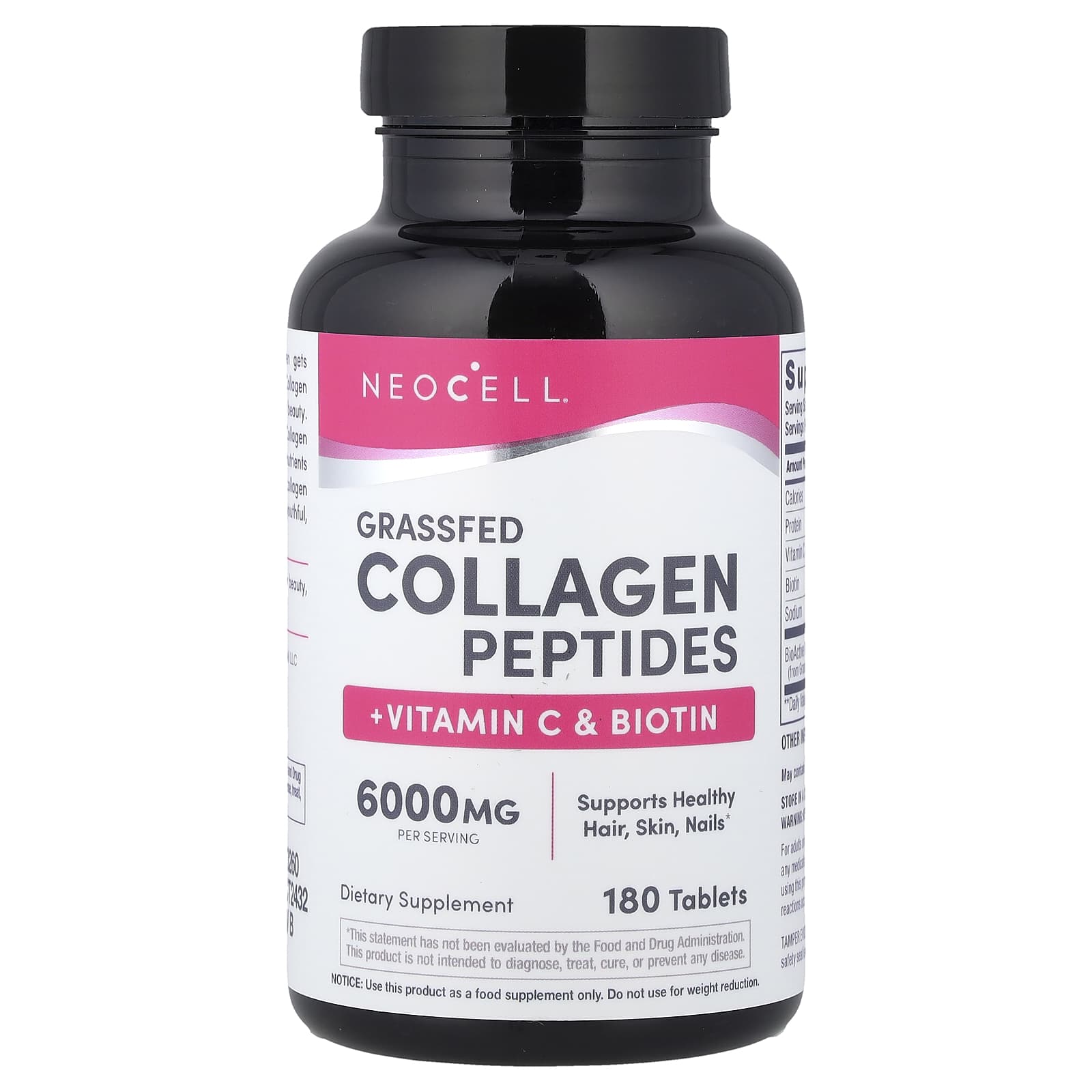 NeoCell, Grassfed Collagen Peptides + Vitamin C & Biotin, 180 Tablets