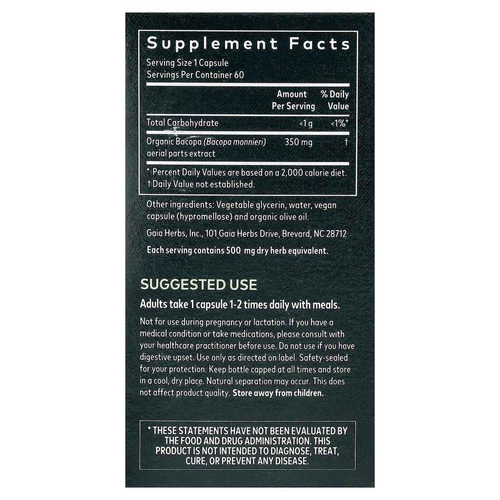 Gaia Herbs, Bacopa, 60 Vegan Liquid Phyto-Caps® (350 mg per Capsule)