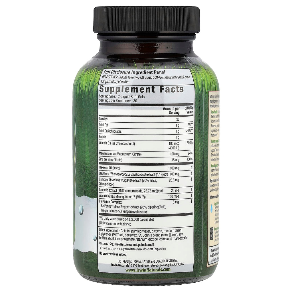 Irwin Naturals, High Potency Mega D3 & K2 + Turmeric Extract, 60 Liquid Soft-Gels