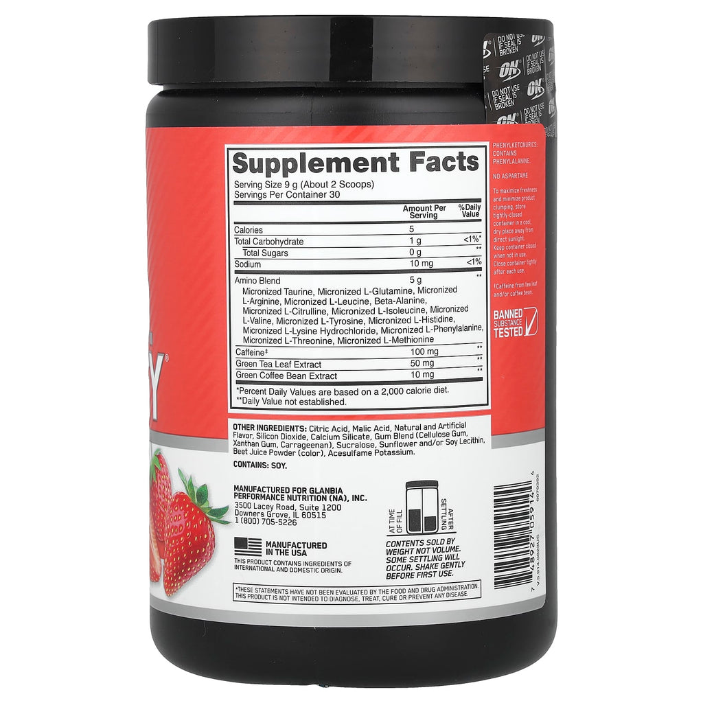 Optimum Nutrition, Essential Amin.O. Energy®, Juicy Strawberry Burst, 9.5 oz (270 g)