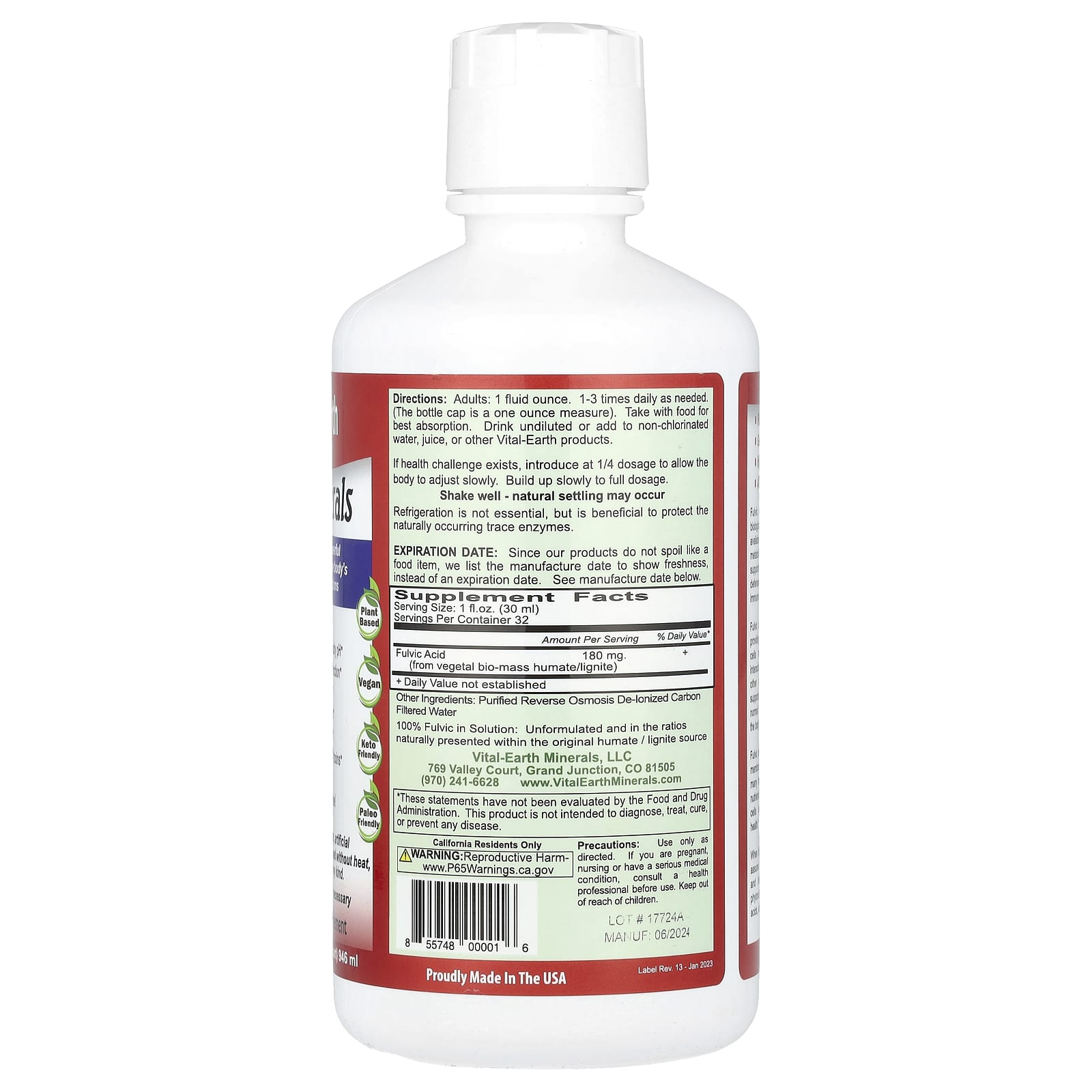 Vital Earth Minerals, Fulvic Minerals, 180 mg, 32 fl oz (946 ml)