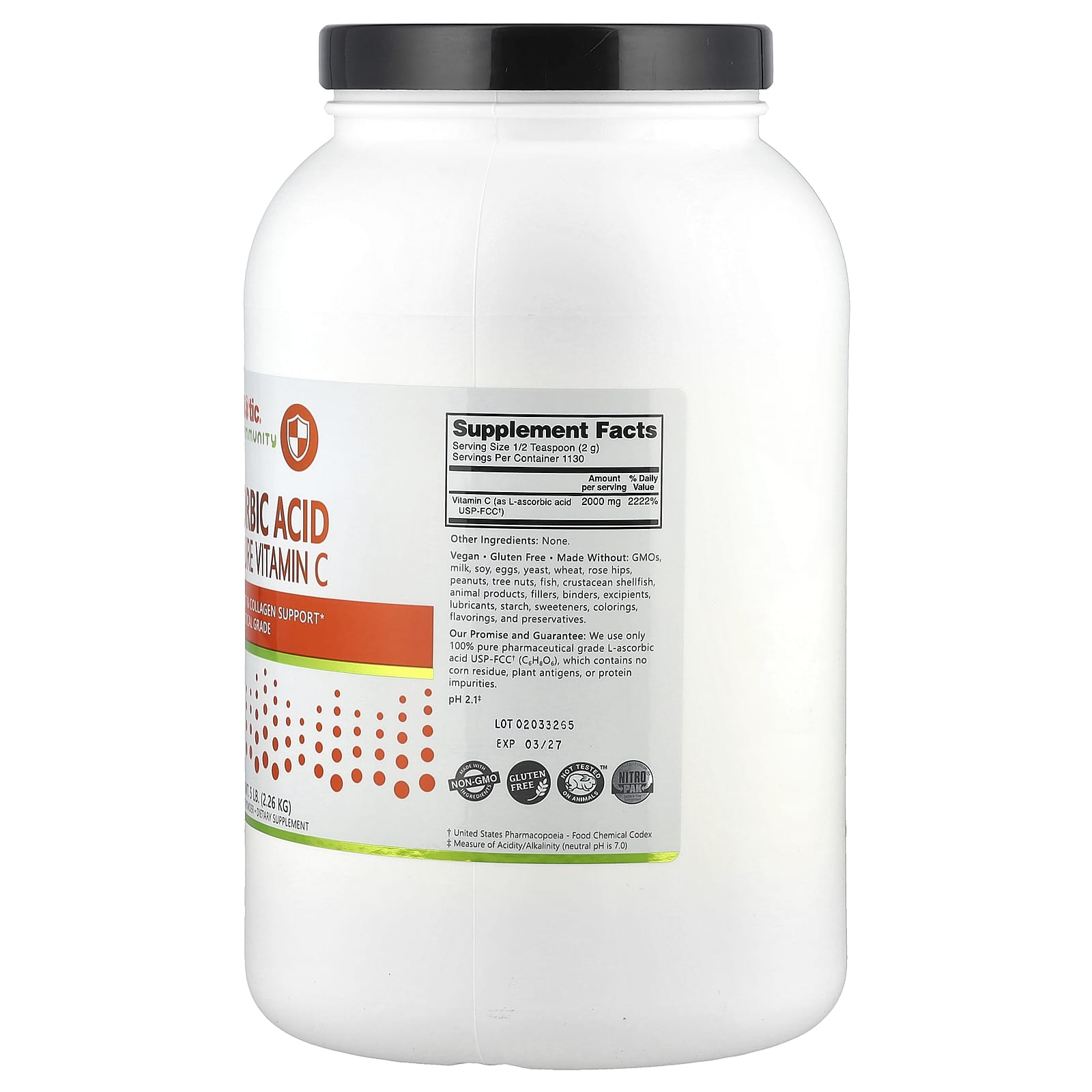 NutriBiotic, Immunity, Ascorbic Acid, 100% Pure Vitamin C, Crystalline Powder, 5 lb (2.26 kg)