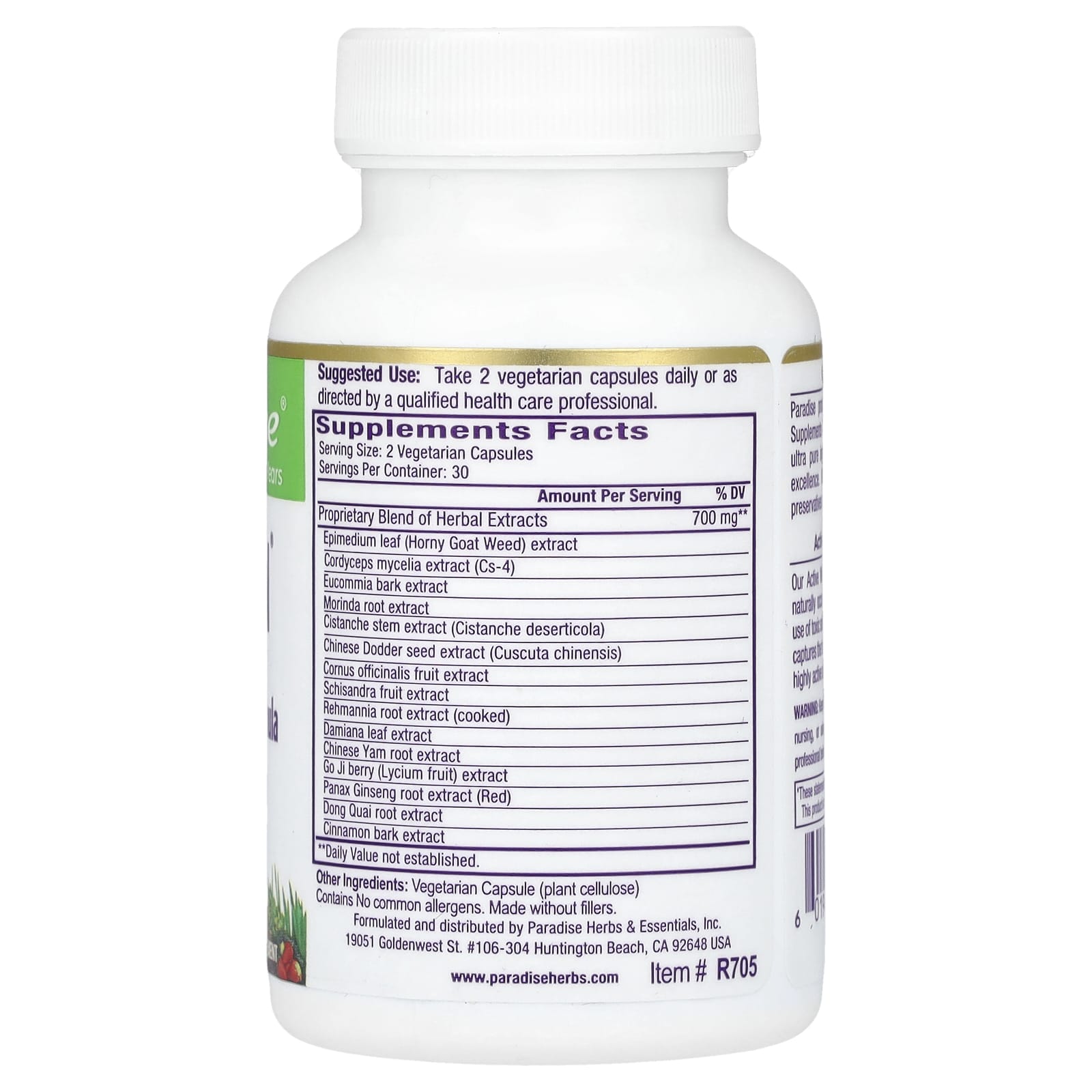 Paradise Herbs, Whole Man, Men's Libido Vitality Formula, 60 Vegetarian Capsules