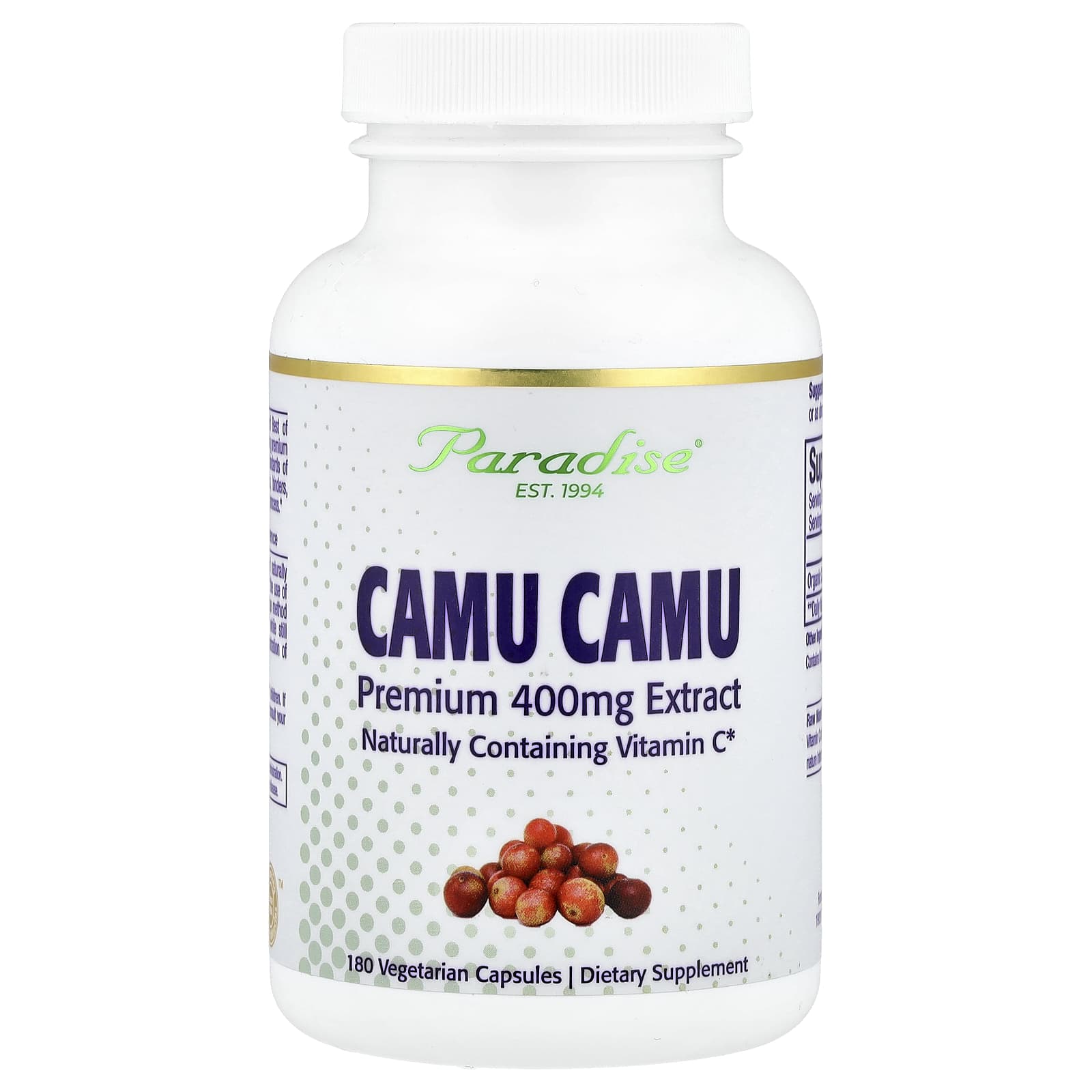 Paradise Herbs, Camu Camu Premium Extract, 400 mg, 180 Vegetarian Capsules
