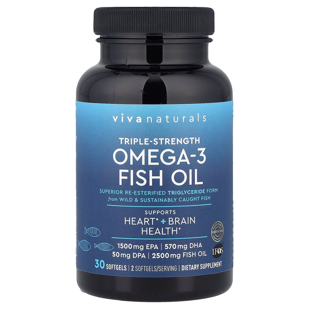 Viva Naturals, Omega-3 Fish Oil, Triple-Strength, 30 Softgels (1,250 mg per Softgel)
