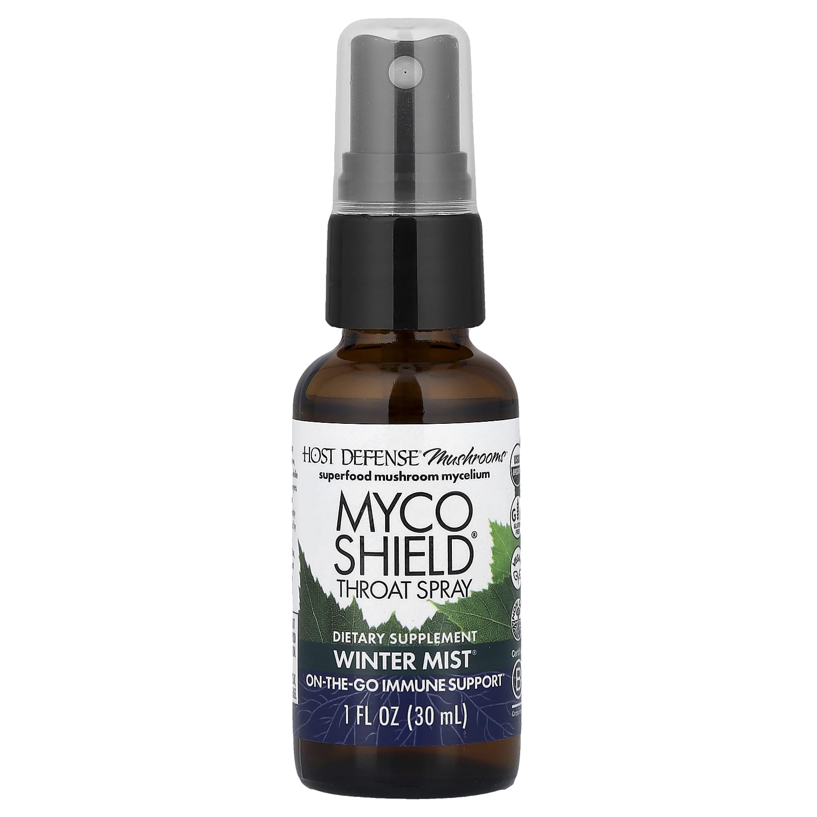 Host Defense, Mushrooms™, MycoShield® Throat Spray, Winter Mist, 1 fl oz (30 ml)