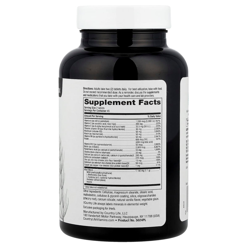 Country Life, Maxi-Hair®, Skin & Nails, PABA Free, 90 Tablets