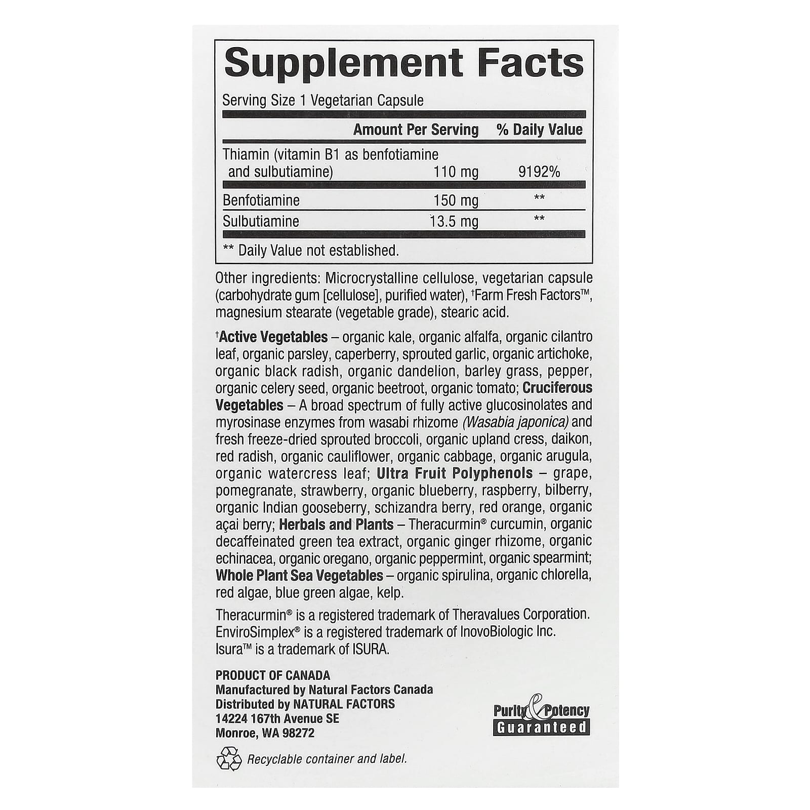 Natural Factors, Benfotiamine plus Sulbutiamine, 30 Vegetarian Capsules