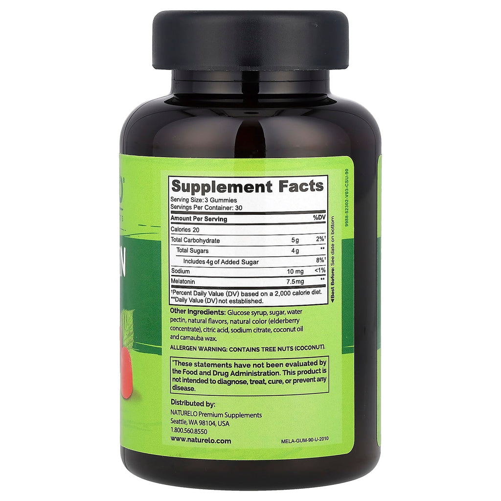 NATURELO, Melatonin Gummies, Strawberry, 90 Vegetarian Gummies (2.5 mg per Gummy)