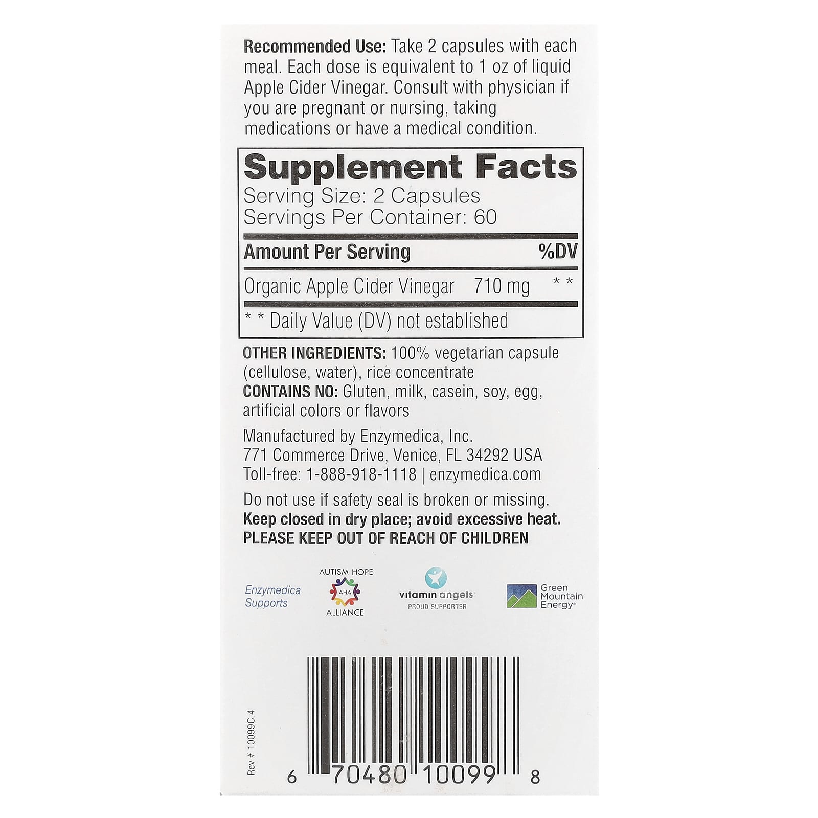 Enzymedica, Apple Cider Vinegar with the Mother, 120 Capsules (355 mg per Capsule)