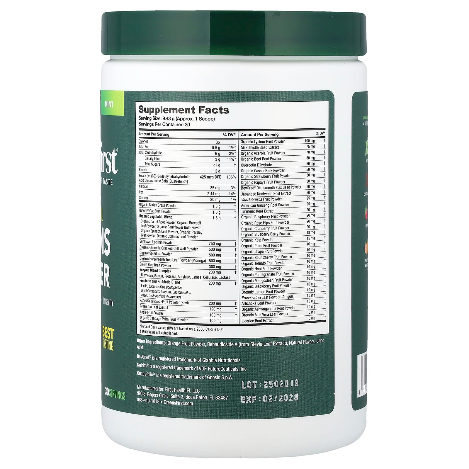 Greens First, Greens Powder, Mint, 9.97 oz (282.9 g)
