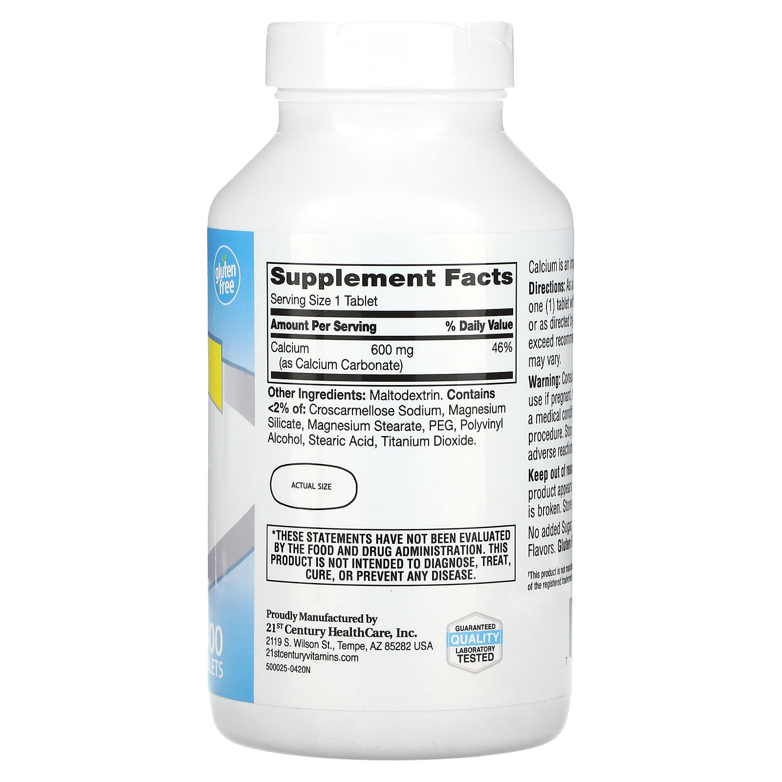 21st Century, Calcium Supplement 600, 400 Tablets (600 mg per Tablet)