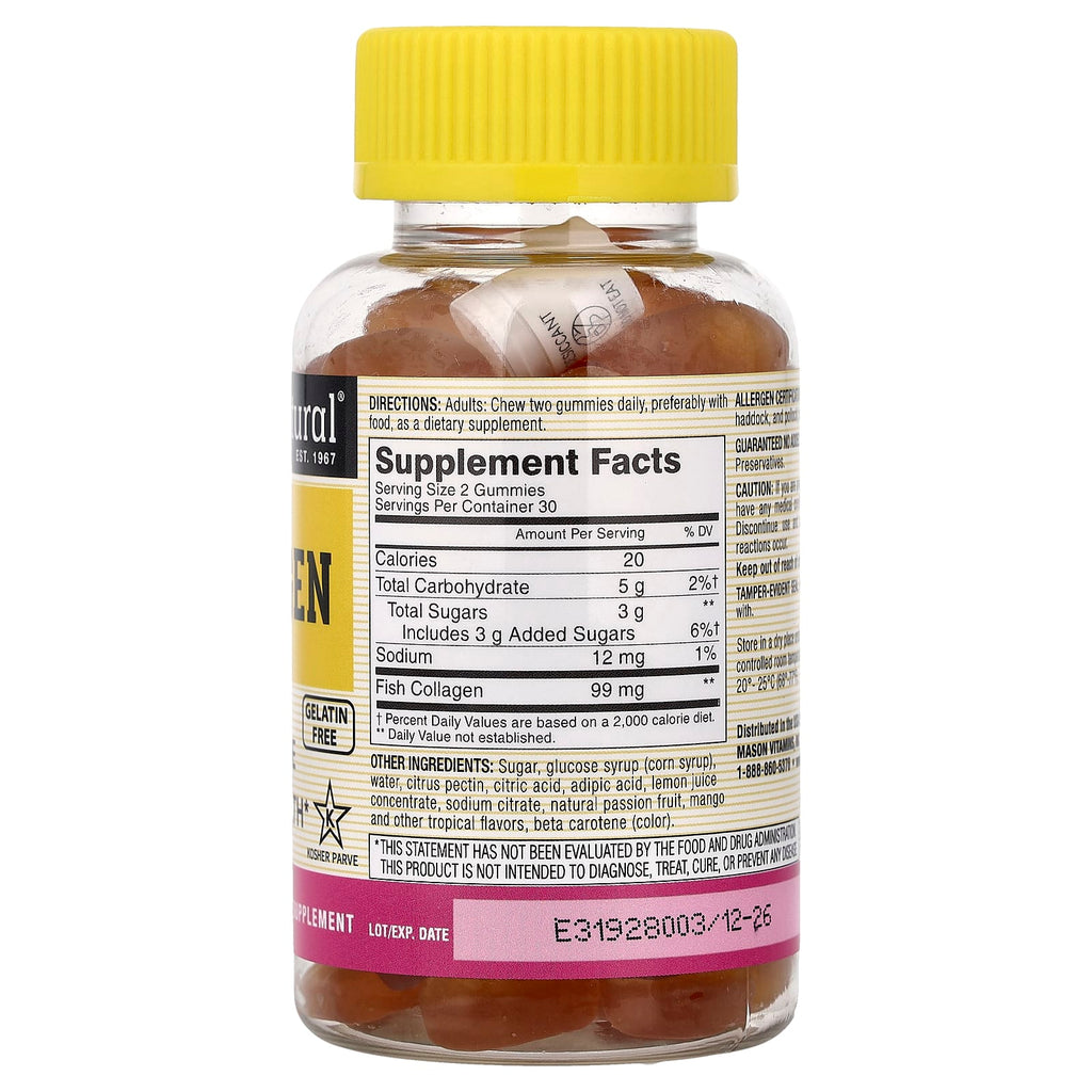 Mason Natural, Collagen Gummies, Tropical Fruit, 60 Gummies (49.5 mg per Gummy)
