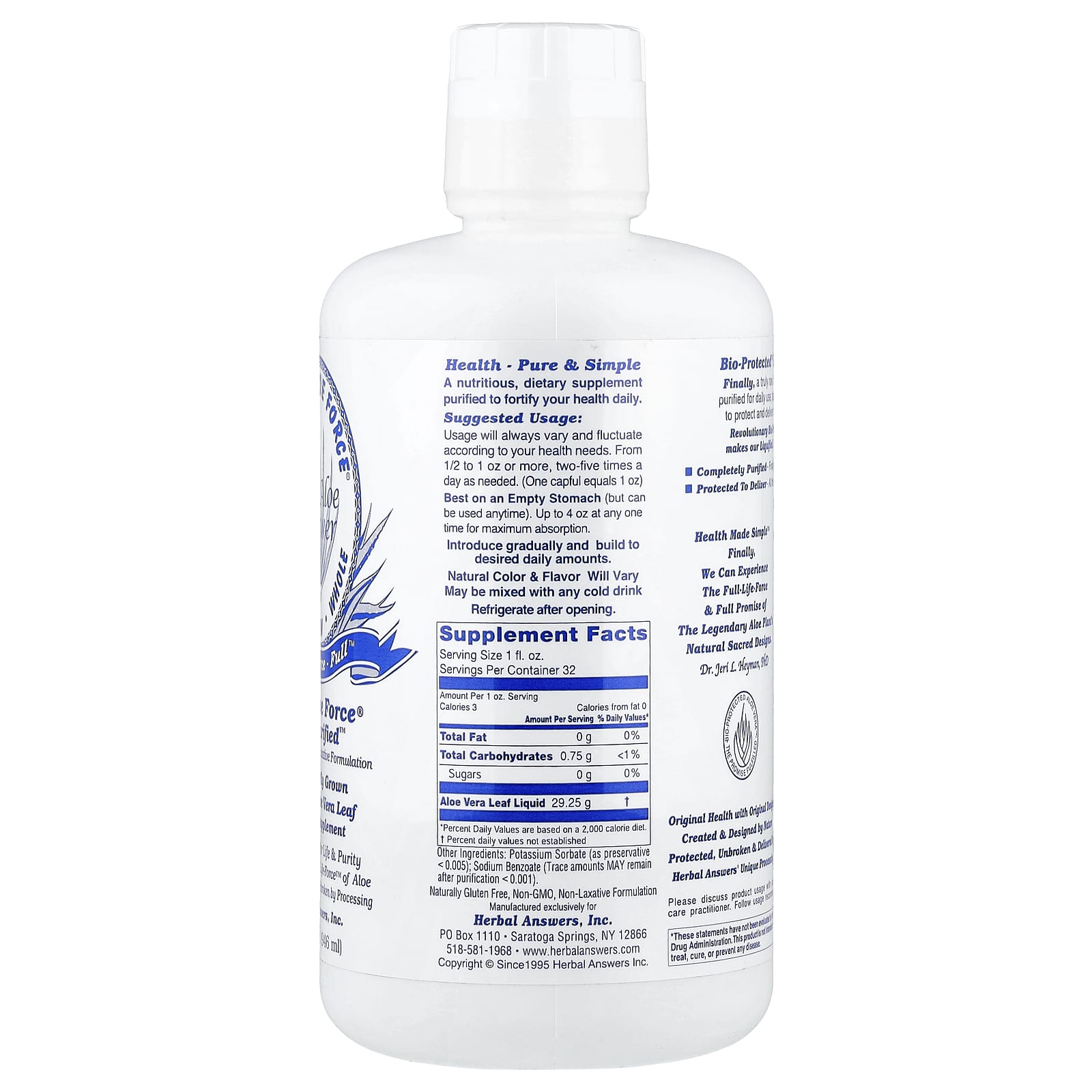 Herbal Answers, Pure Aloe Force®, Raw-Purified™, 32 fl oz (946 ml)