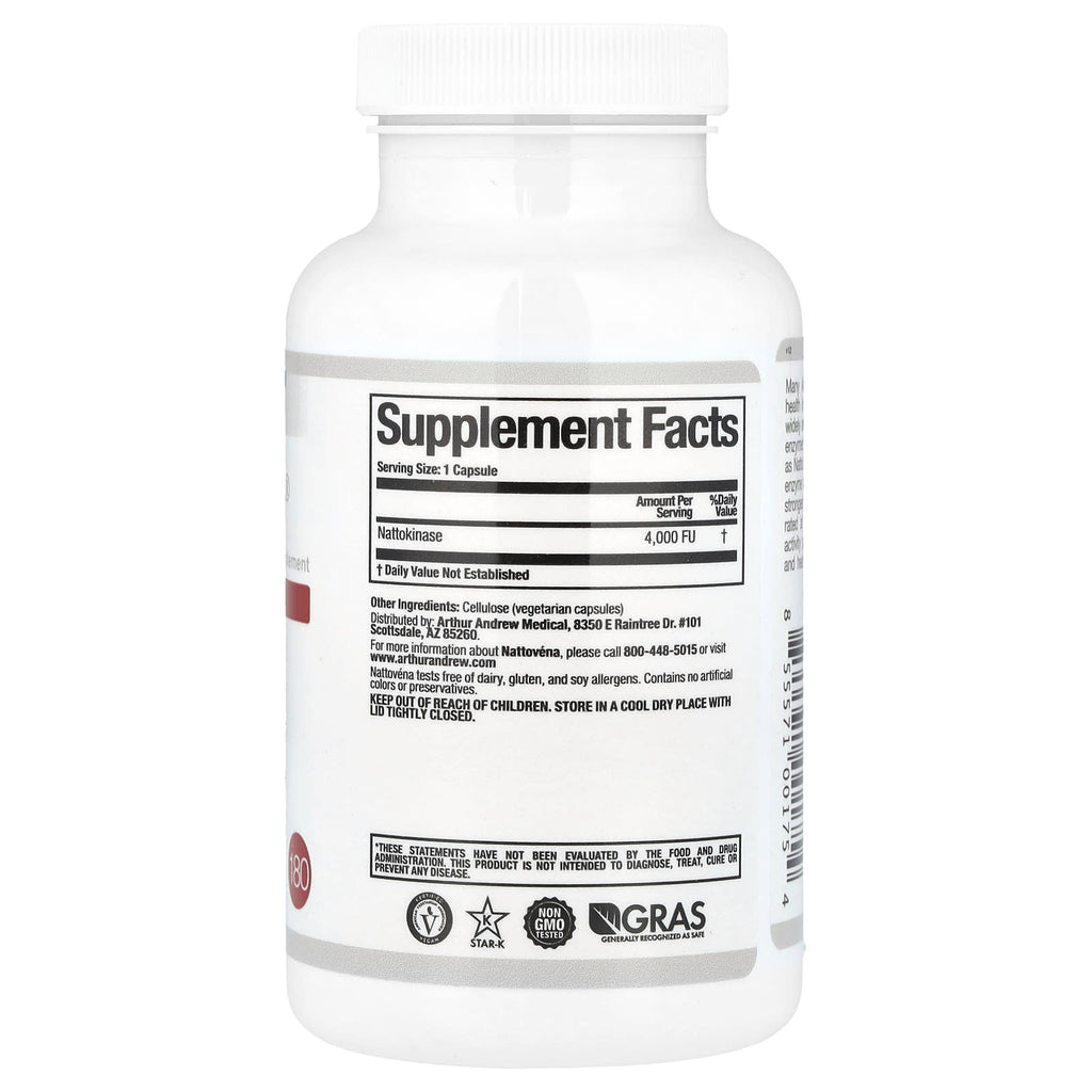 Arthur Andrew Medical, Nattovéna®, Pure Nattokinase, 4,000 FUs, 180 Capsules
