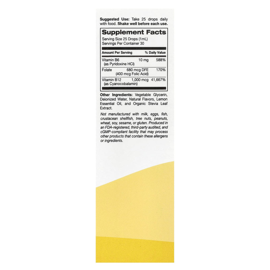 Super Nutrition, Vitamin B12 as Methylcobalamin with Vitamin B6 and Folic Acid, Raspberry Lemon, 1 fl oz (30 ml)