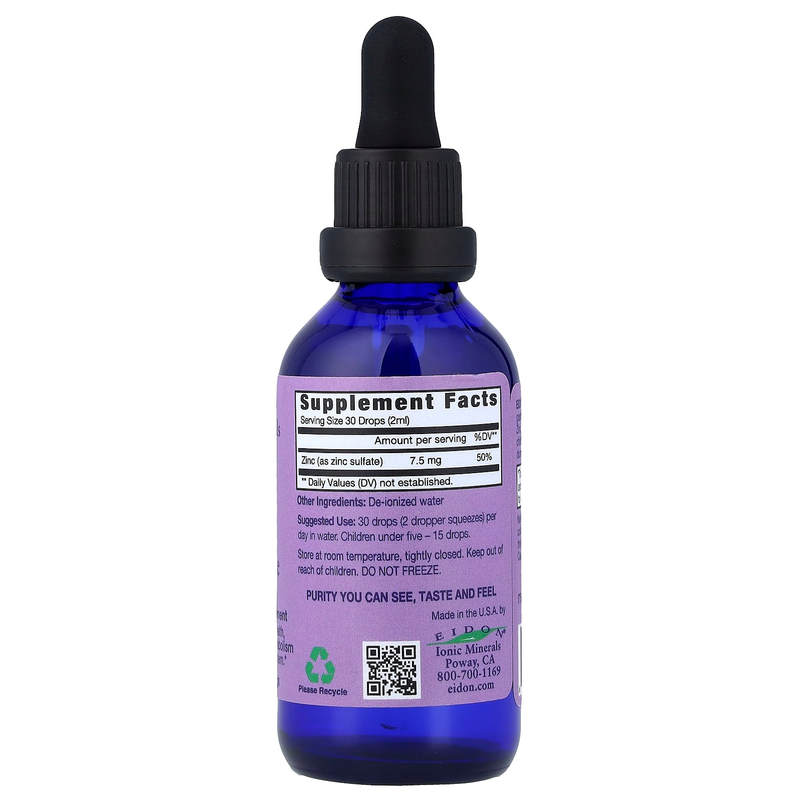 Eidon Ionic Minerals, Ionic Minerals, Zinc, Liquid Concentrate, 2 oz (60 ml)
