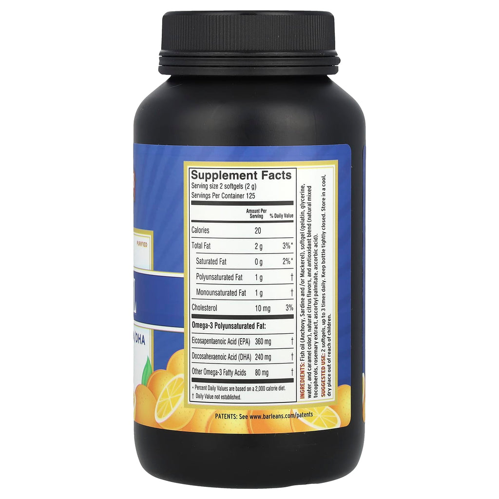 Barlean's, Fresh Catch®, Fish Oil, Omega-3 EPA/DHA, Orange, 250 Softgels (300 mg per Softgel)