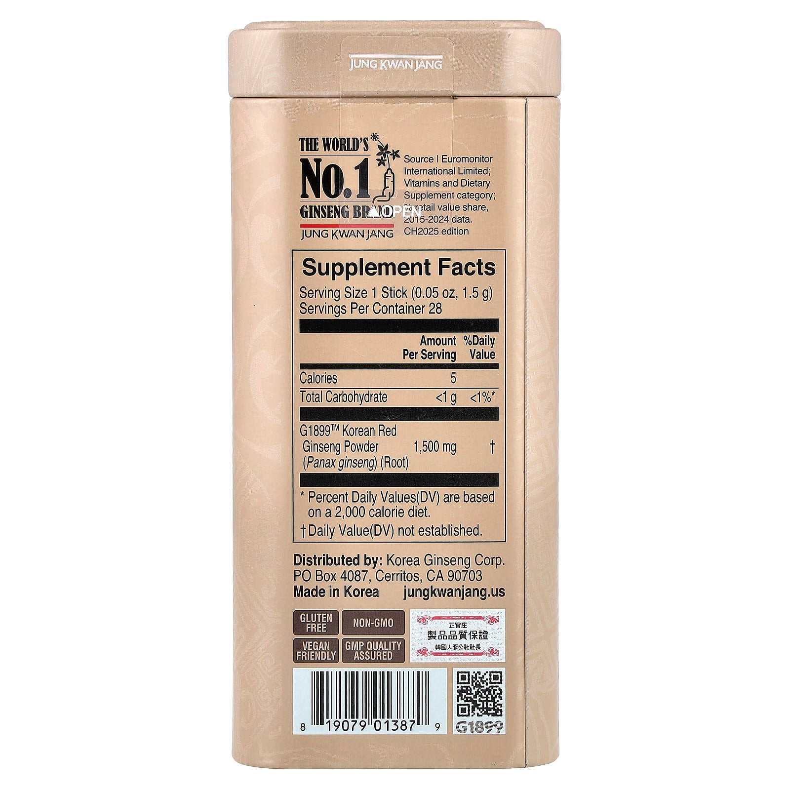 JungKwanJang, Korean Red Ginseng, Pure 100 , 28 Sticks, 0.053 oz (1.5 g) Each
