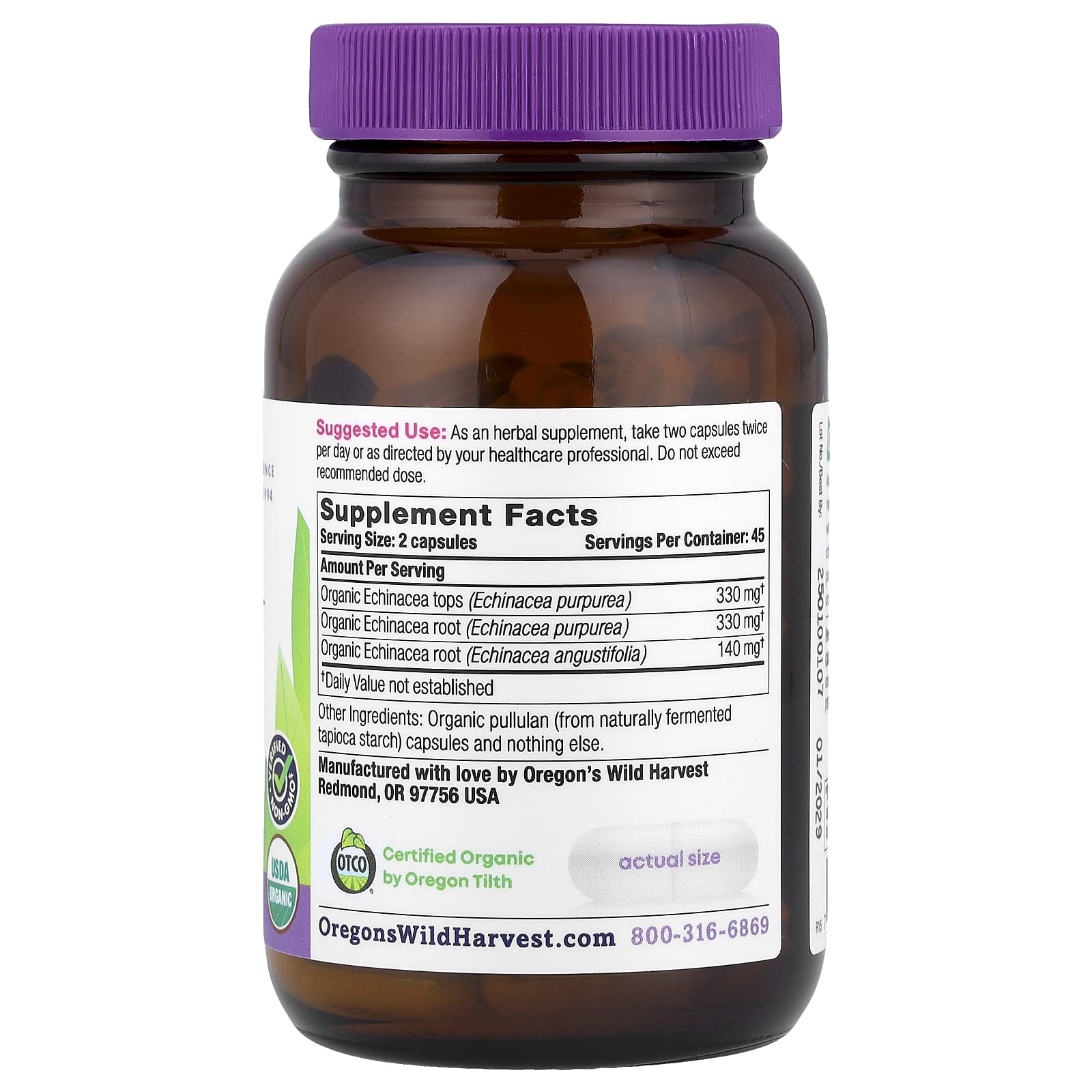 Oregon's Wild Harvest, Organic Echinacea, 90 Organic Vegan Capsules