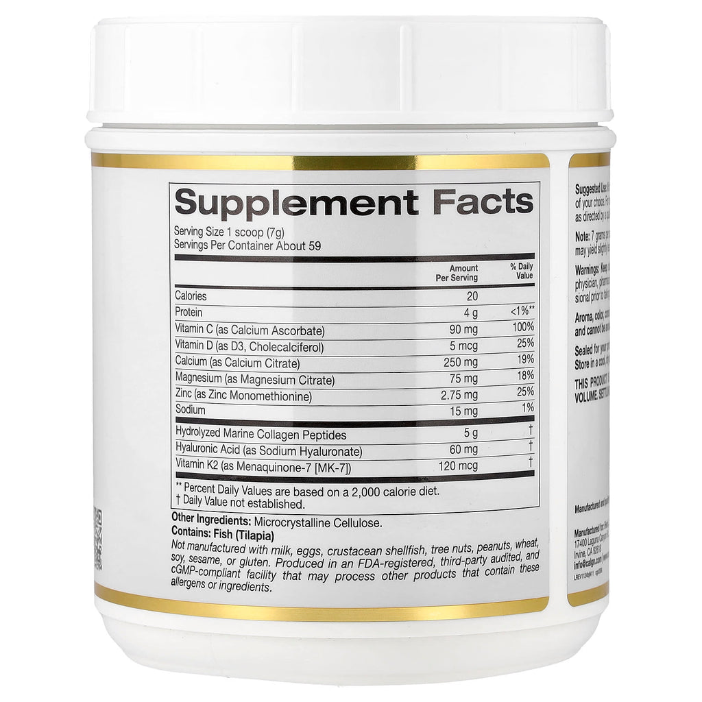 California Gold Nutrition, Bone Food with Collagen Peptides, Hyaluronic Acid, plus Vitamins & Minerals, Unflavored , 14.5 oz (411 g)