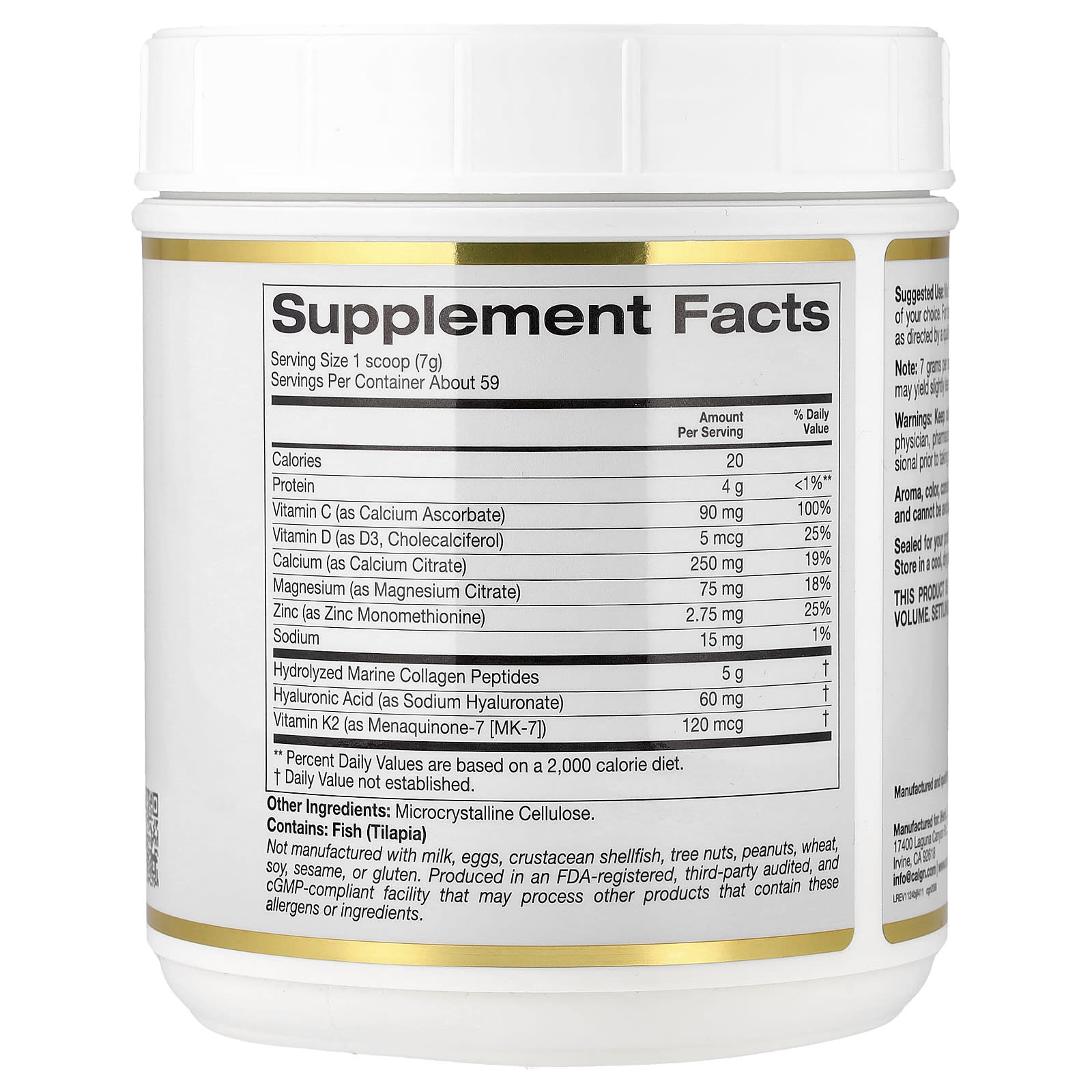 California Gold Nutrition, Bone Food with Collagen Peptides, Hyaluronic Acid, plus Vitamins & Minerals, Unflavored , 14.5 oz (411 g)