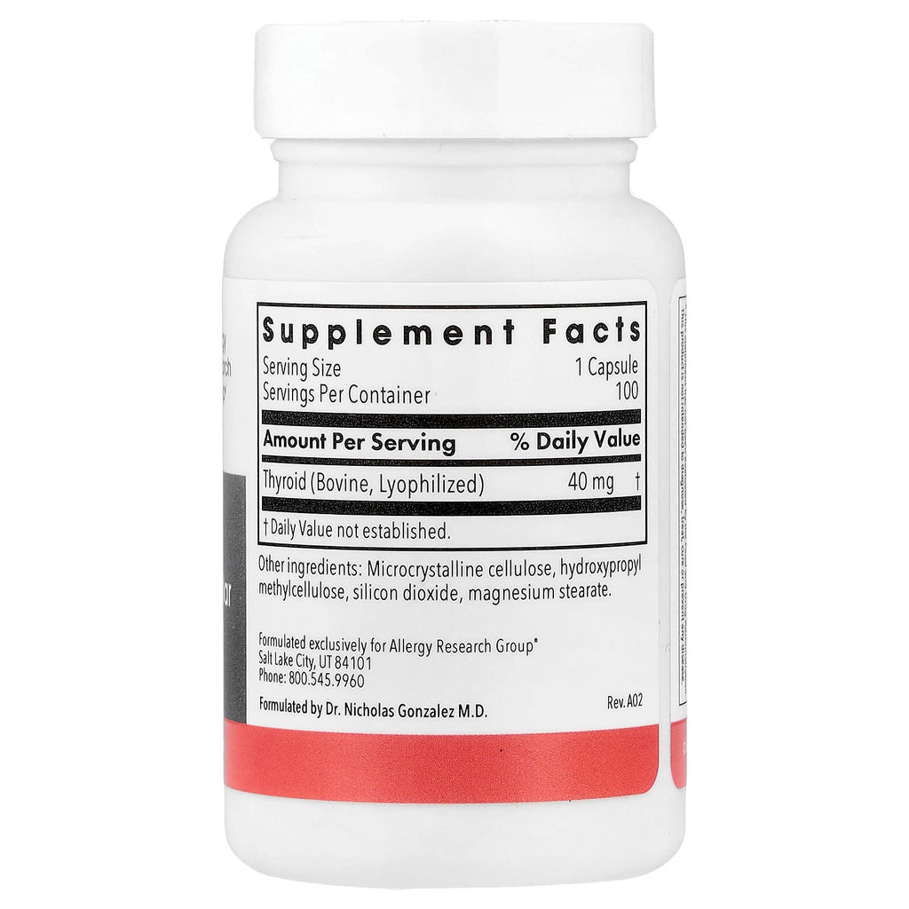 Allergy Research Group, Thyroid, Natural Glandular, 40 mg, 100 Vegetarian Capsules